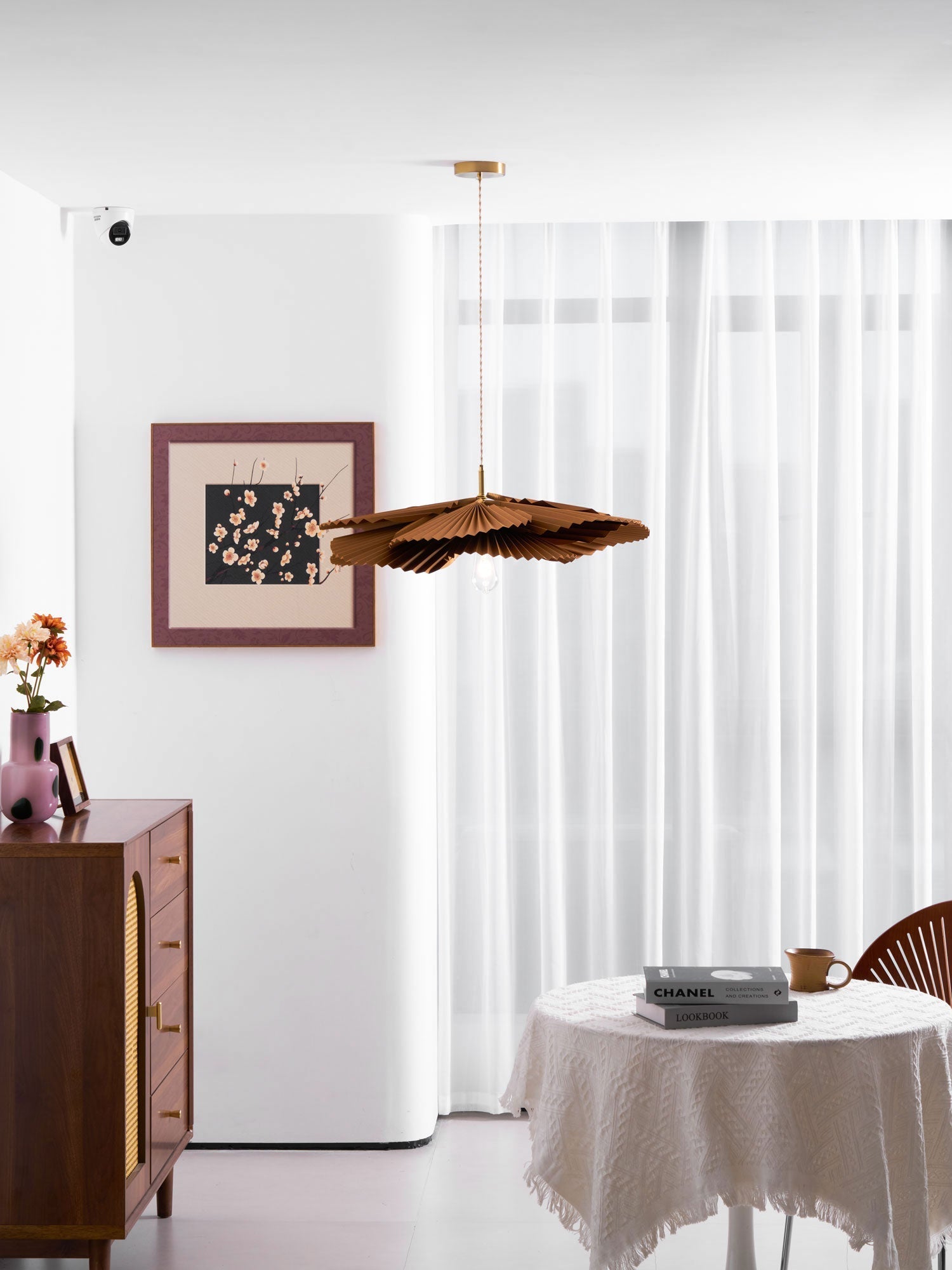 Pendant Light with Pleated Kraft Paper Petal Shade - Neutralighting