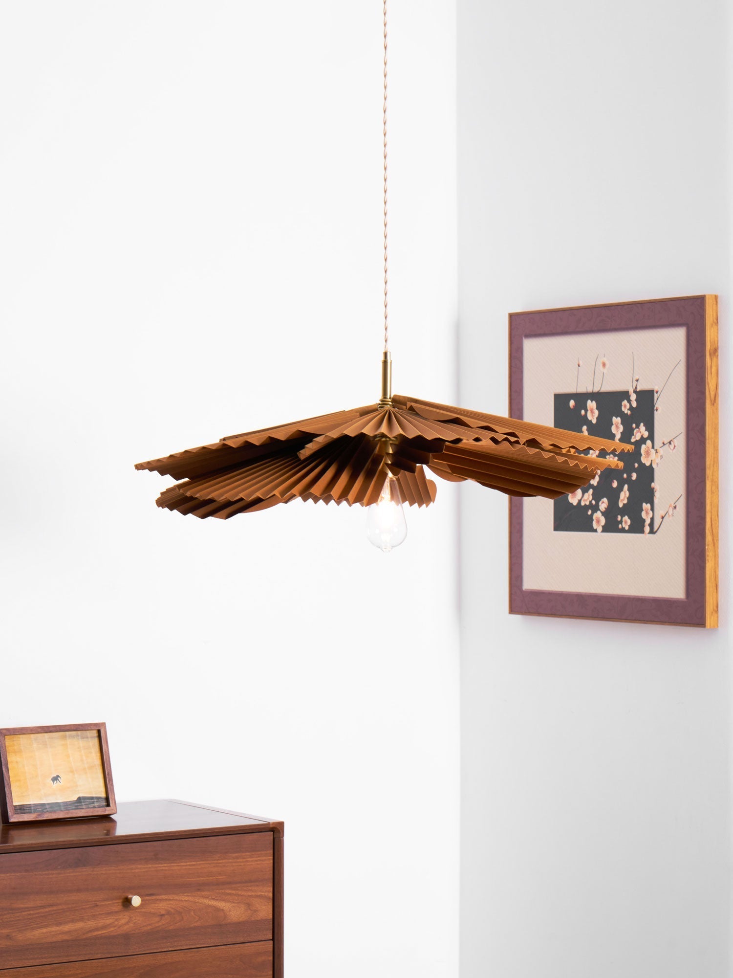 Pendant Light with Pleated Kraft Paper Petal Shade - Neutralighting
