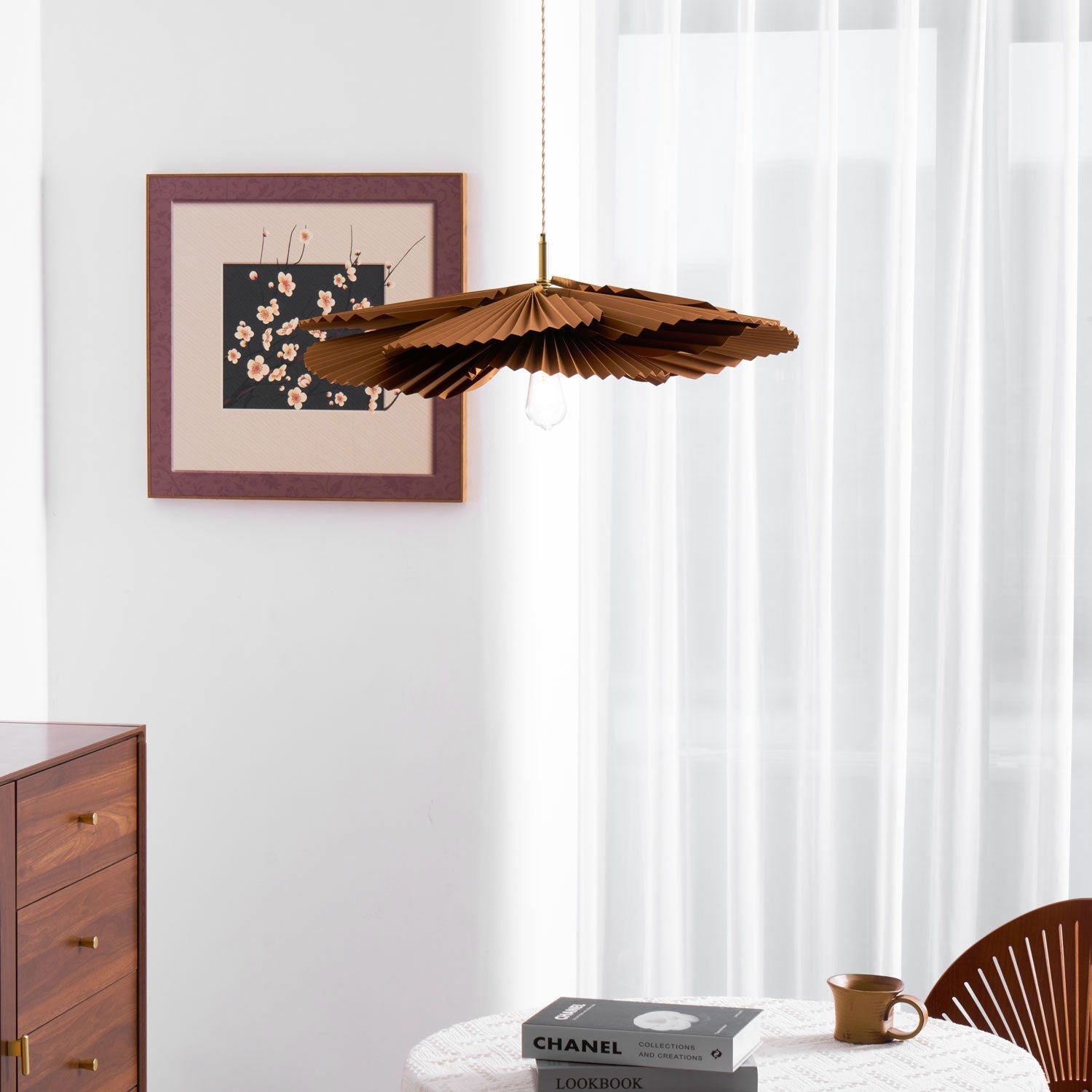 Pendant Light with Pleated Kraft Paper Petal Shade - Neutralighting