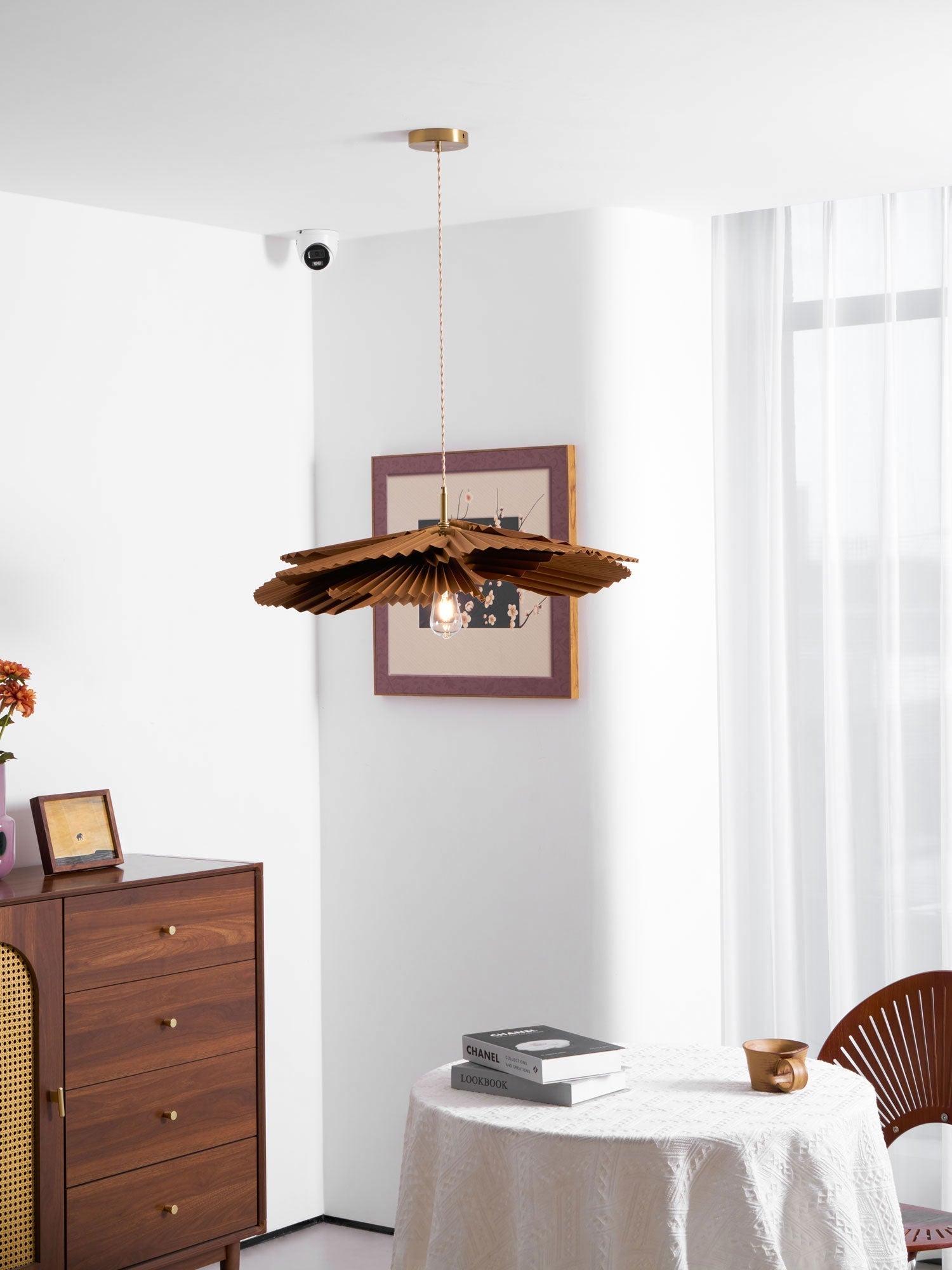 Pendant Light with Pleated Kraft Paper Petal Shade - Neutralighting