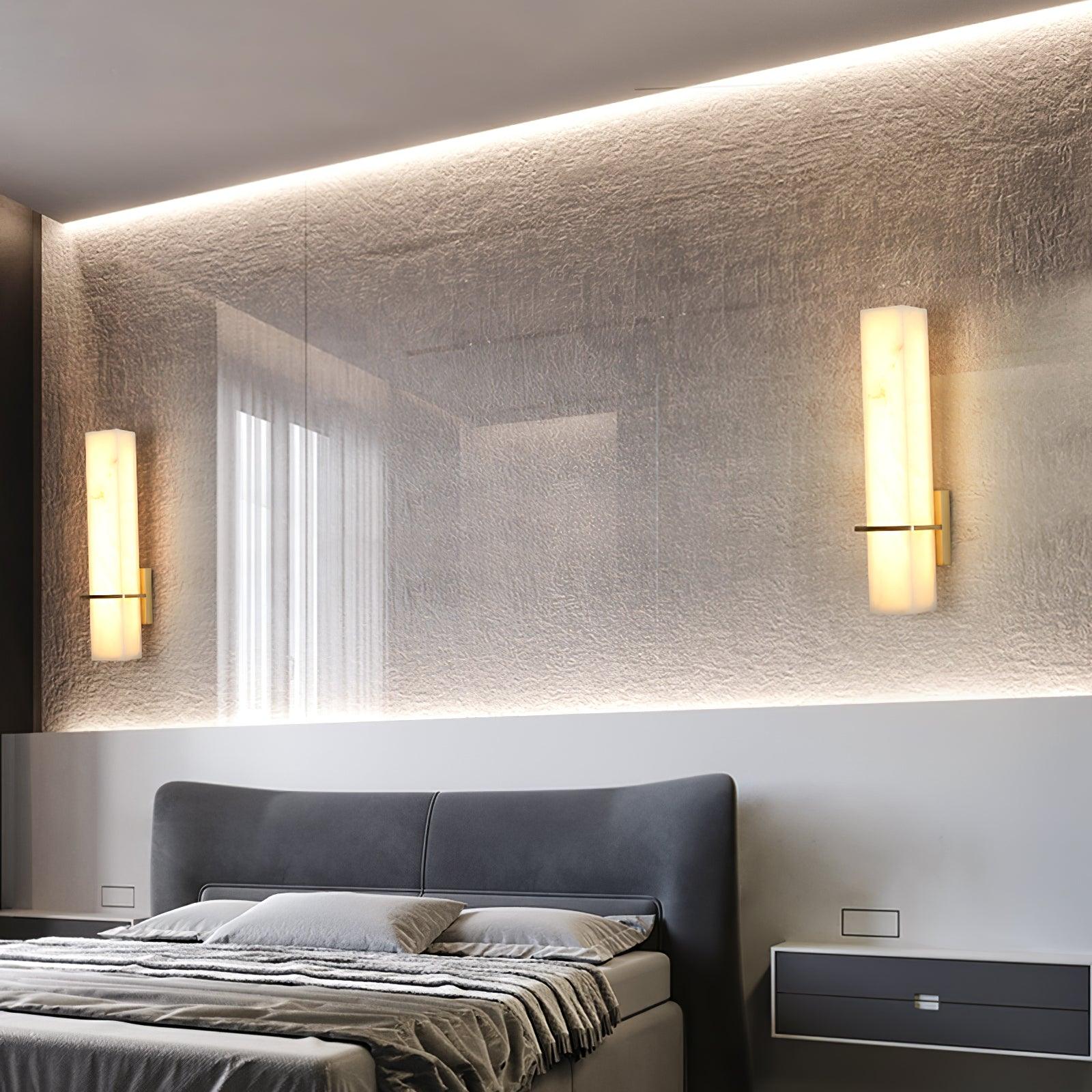 Ritta Wall Lamp White Alabaster Brass Modern Cuboid - Neutralighting