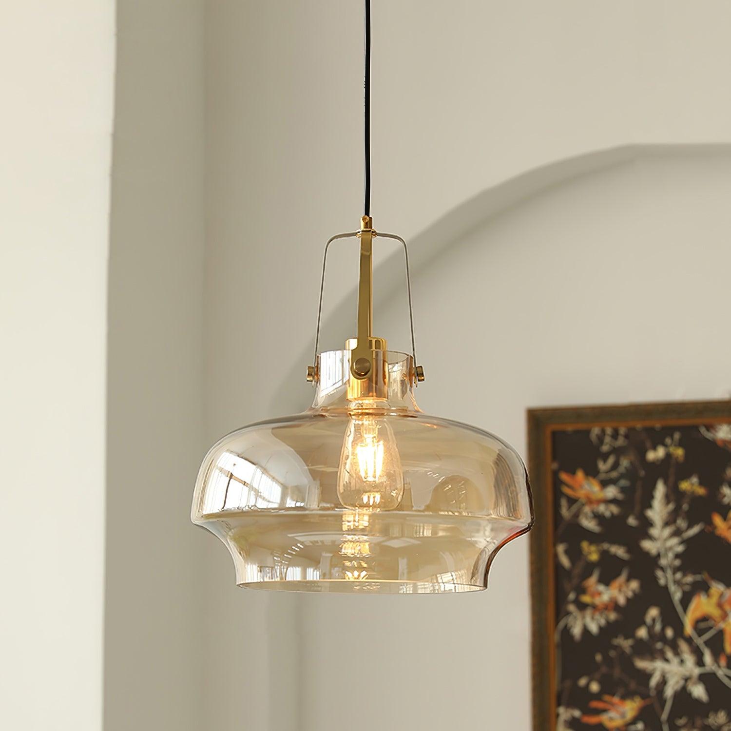 Aurelin Amber Glass Pendant Light with Brass Fittings - Neutralighting