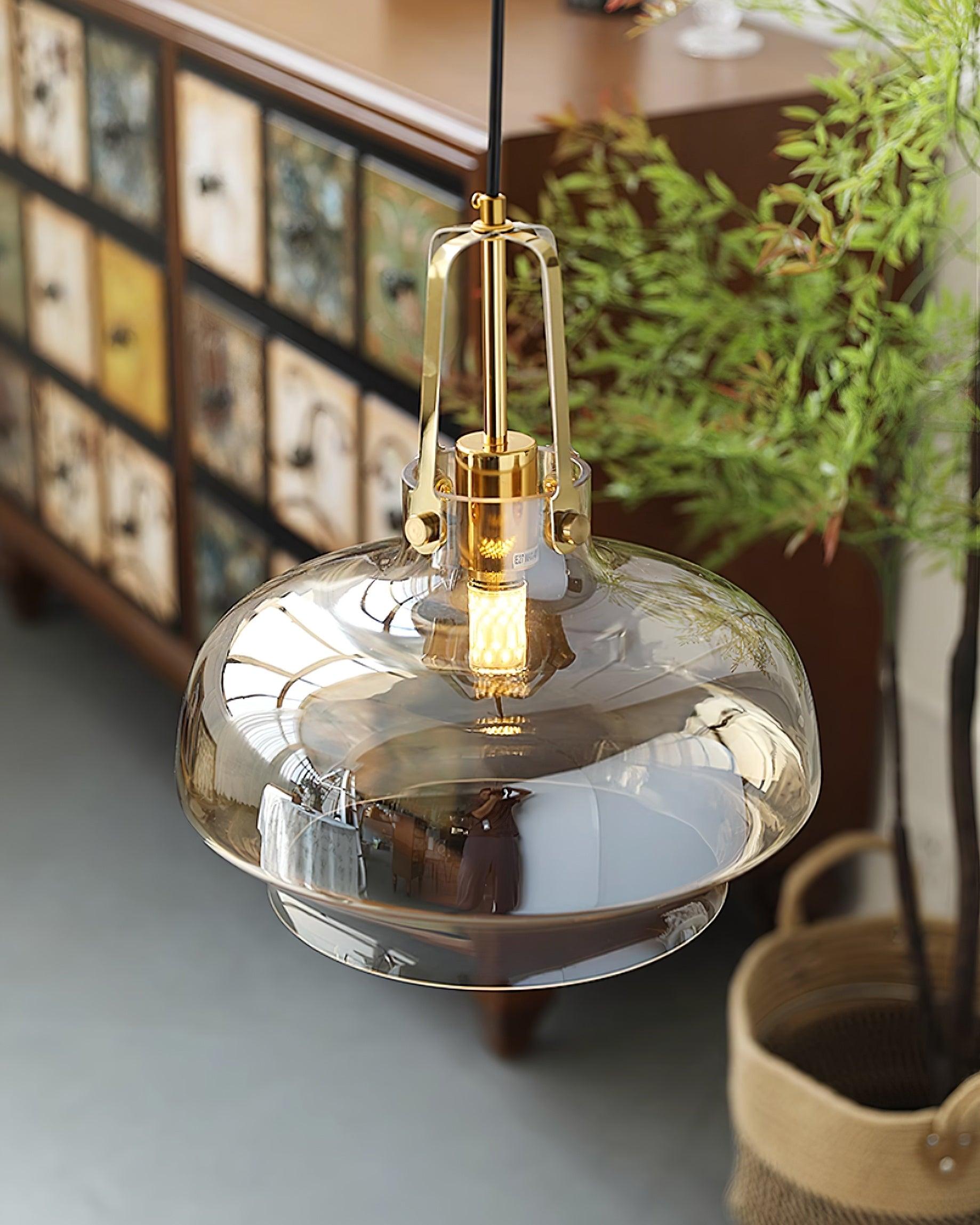 Aurelin Amber Glass Pendant Light with Brass Fittings - Neutralighting