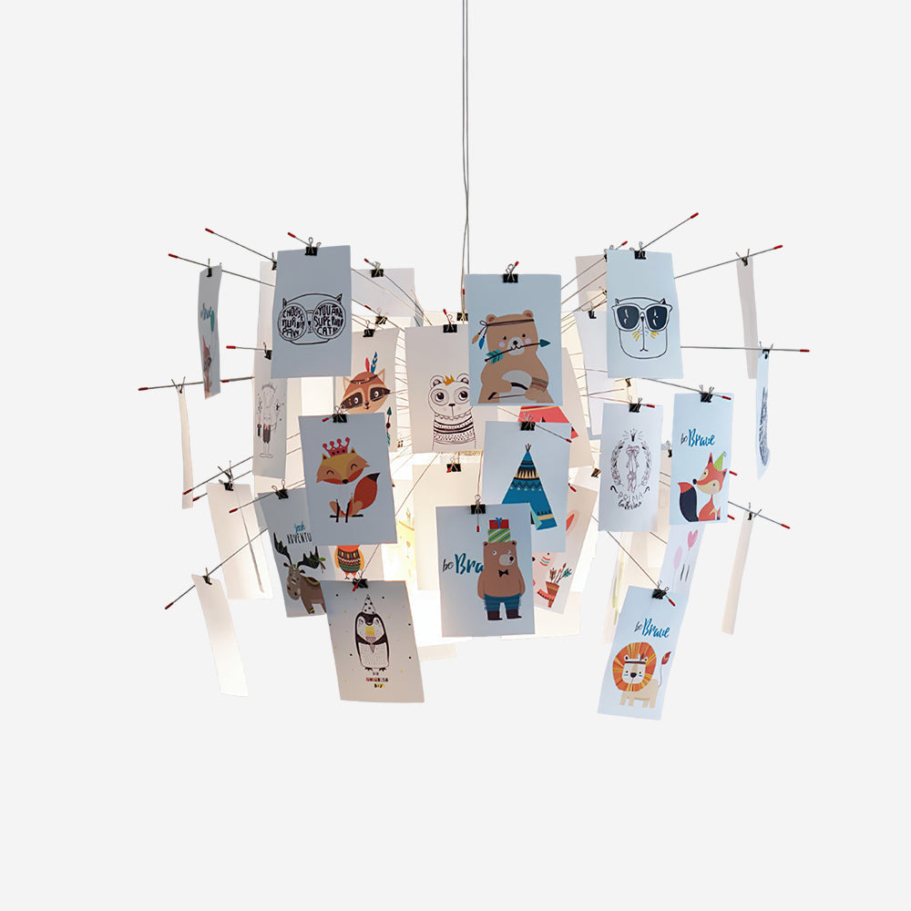 Chandelier Paper and Metal Colorful White Cards Whimsical Modern - Neutralighting