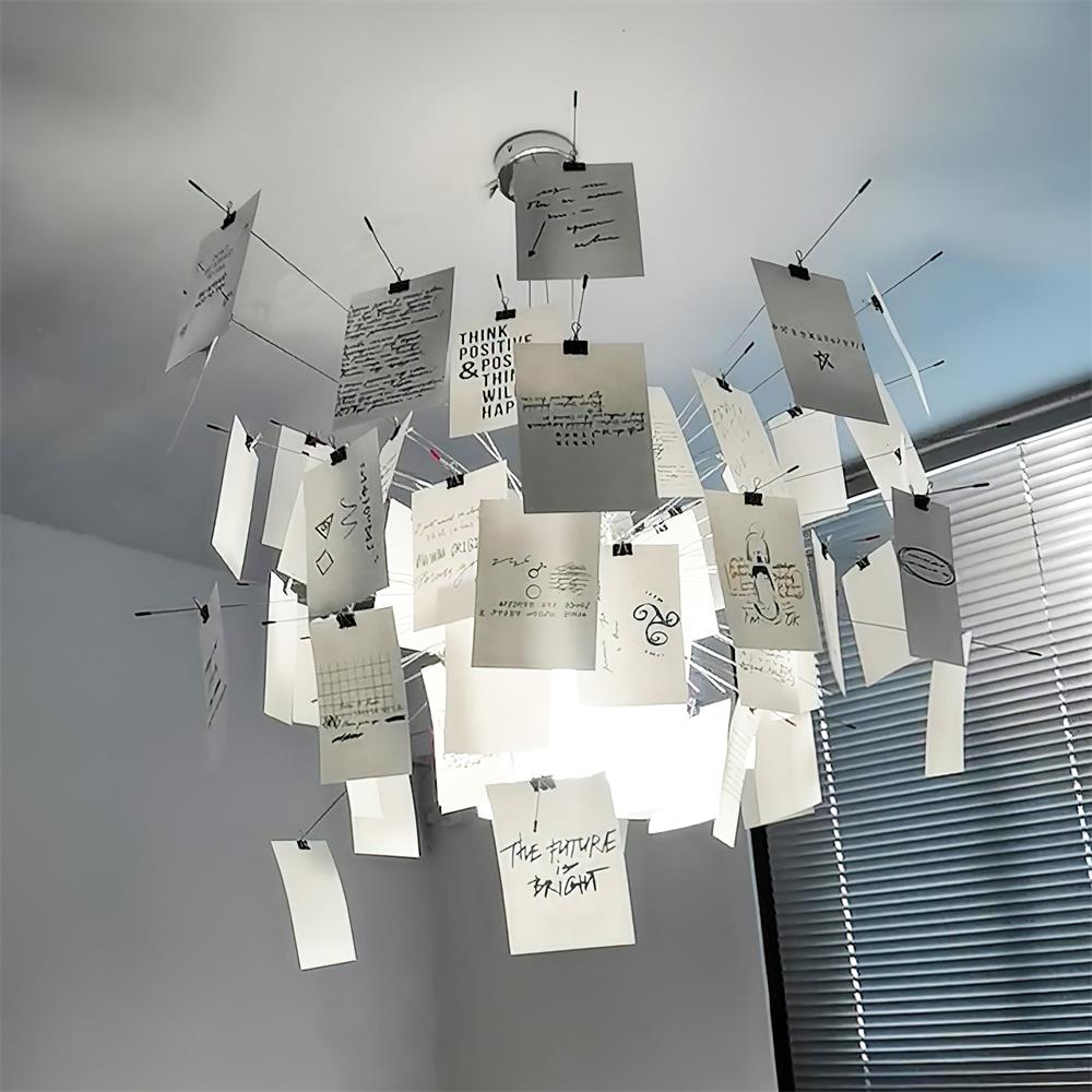 Chandelier Paper and Metal Colorful White Cards Whimsical Modern - Neutralighting