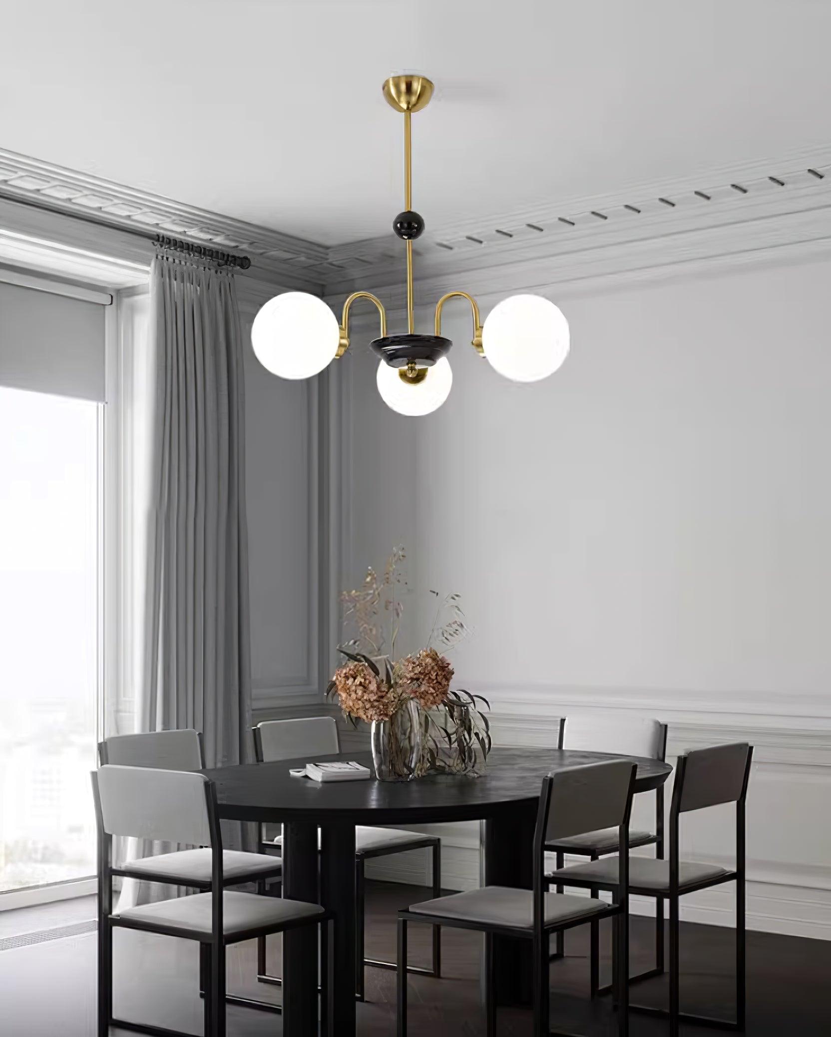 Chandelier Curved Arms Globe Shades Modern Retro Style Dining - Neutralighting