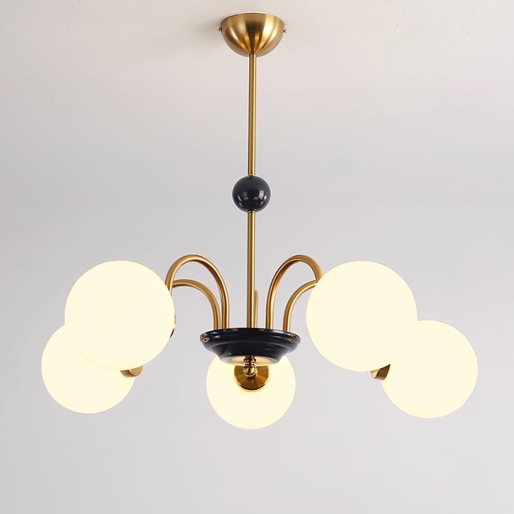 Chandelier Curved Arms Globe Shades Modern Retro Style Dining - Neutralighting