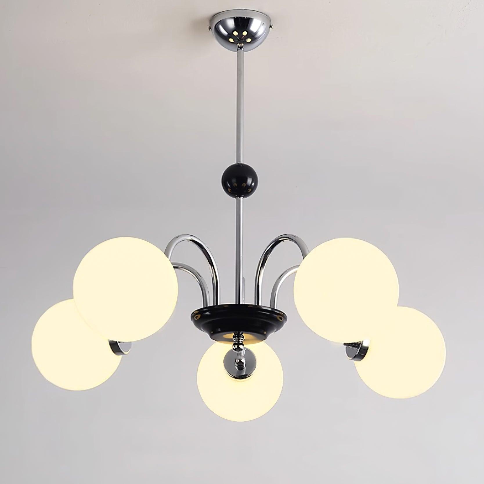 Chandelier Curved Arms Globe Shades Modern Retro Style Dining - Neutralighting