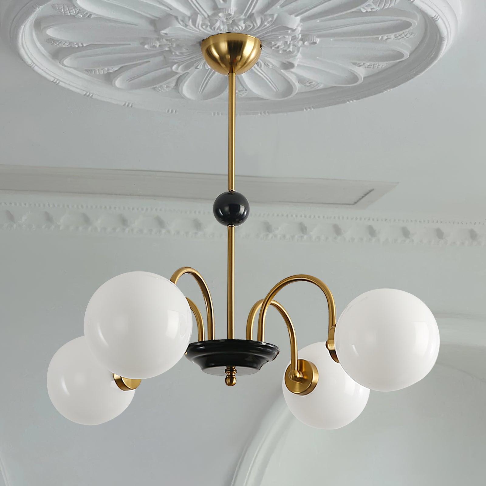 Chandelier Curved Arms Globe Shades Modern Retro Style Dining - Neutralighting