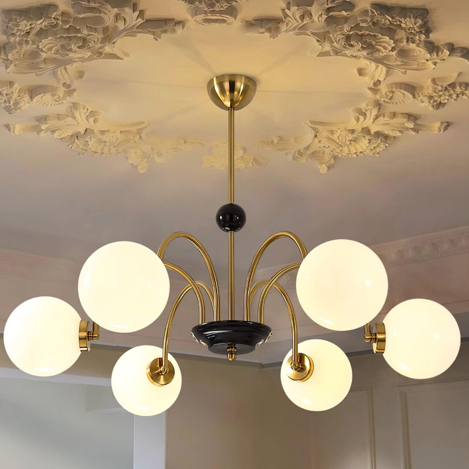 Chandelier Curved Arms Globe Shades Modern Retro Style Dining - Neutralighting