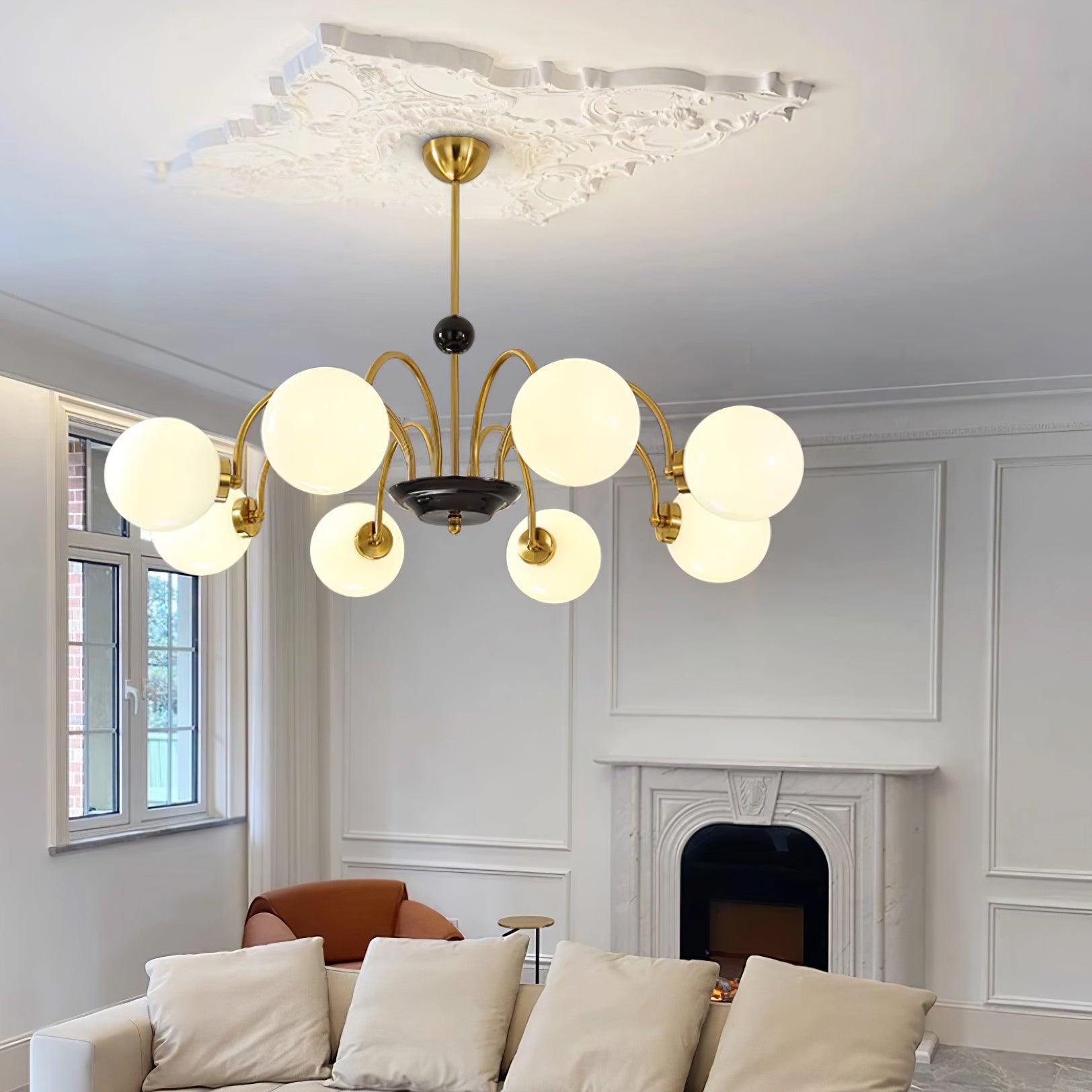 Chandelier Curved Arms Globe Shades Modern Retro Style Dining - Neutralighting