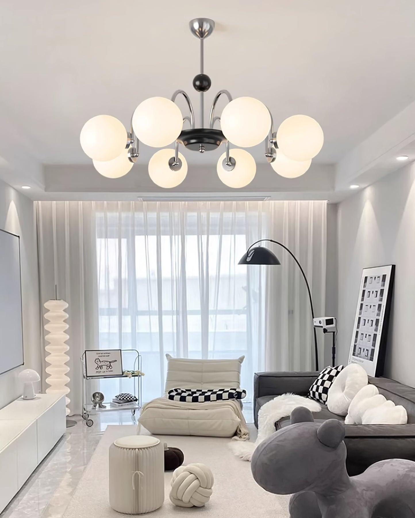 Chandelier Curved Arms Globe Shades Modern Retro Style Dining - Neutralighting