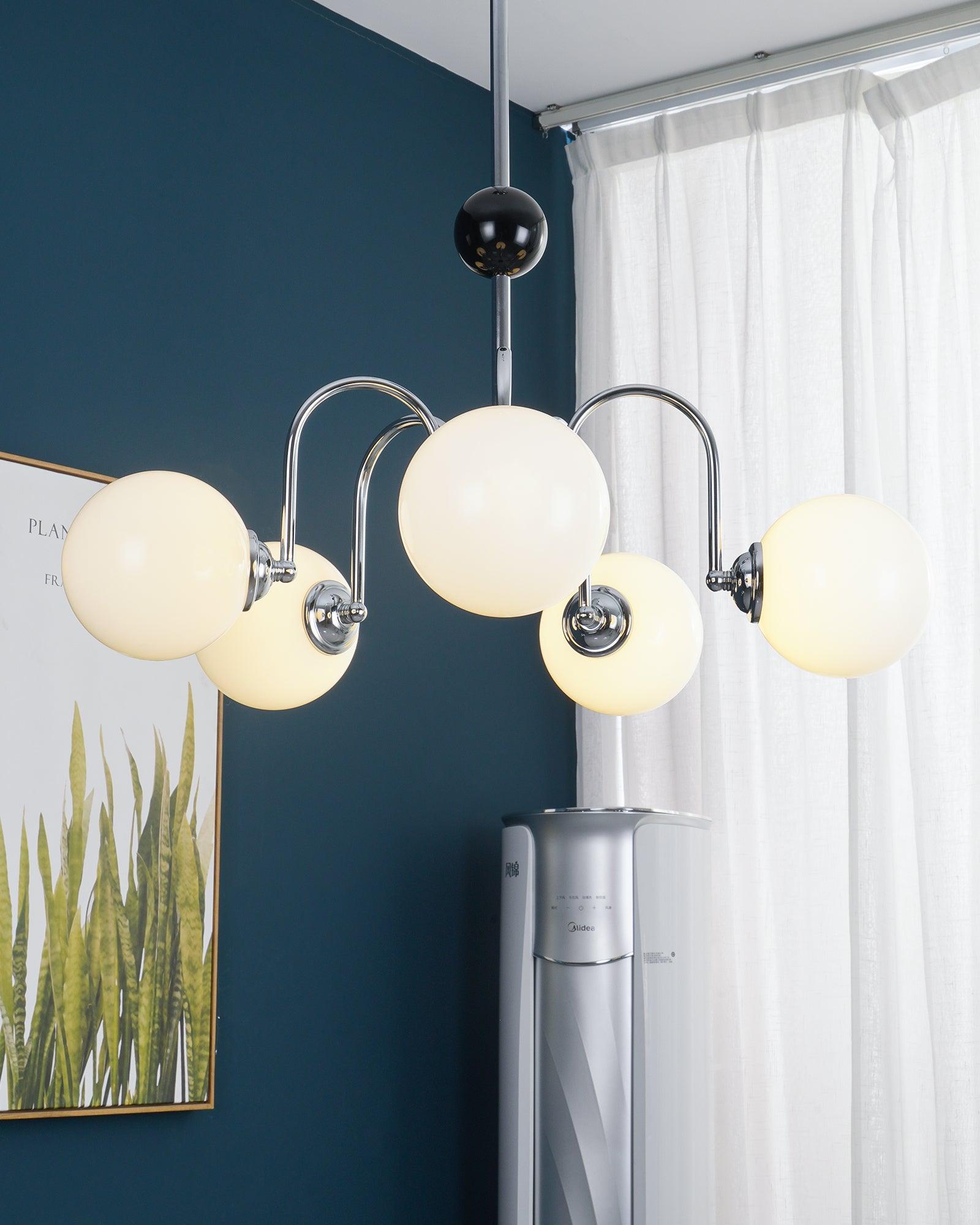 Chandelier Curved Arms Globe Shades Modern Retro Style Dining - Neutralighting