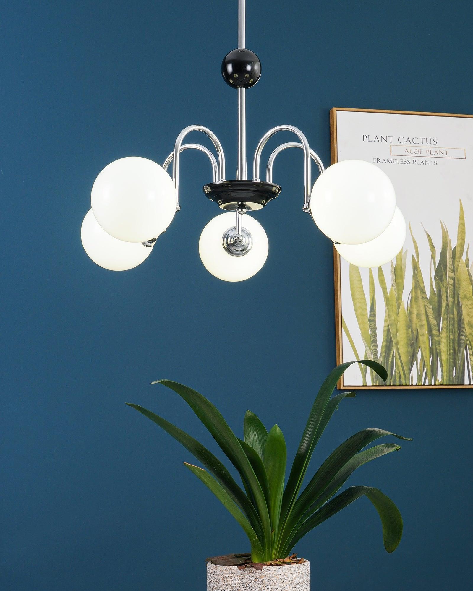 Chandelier Curved Arms Globe Shades Modern Retro Style Dining - Neutralighting
