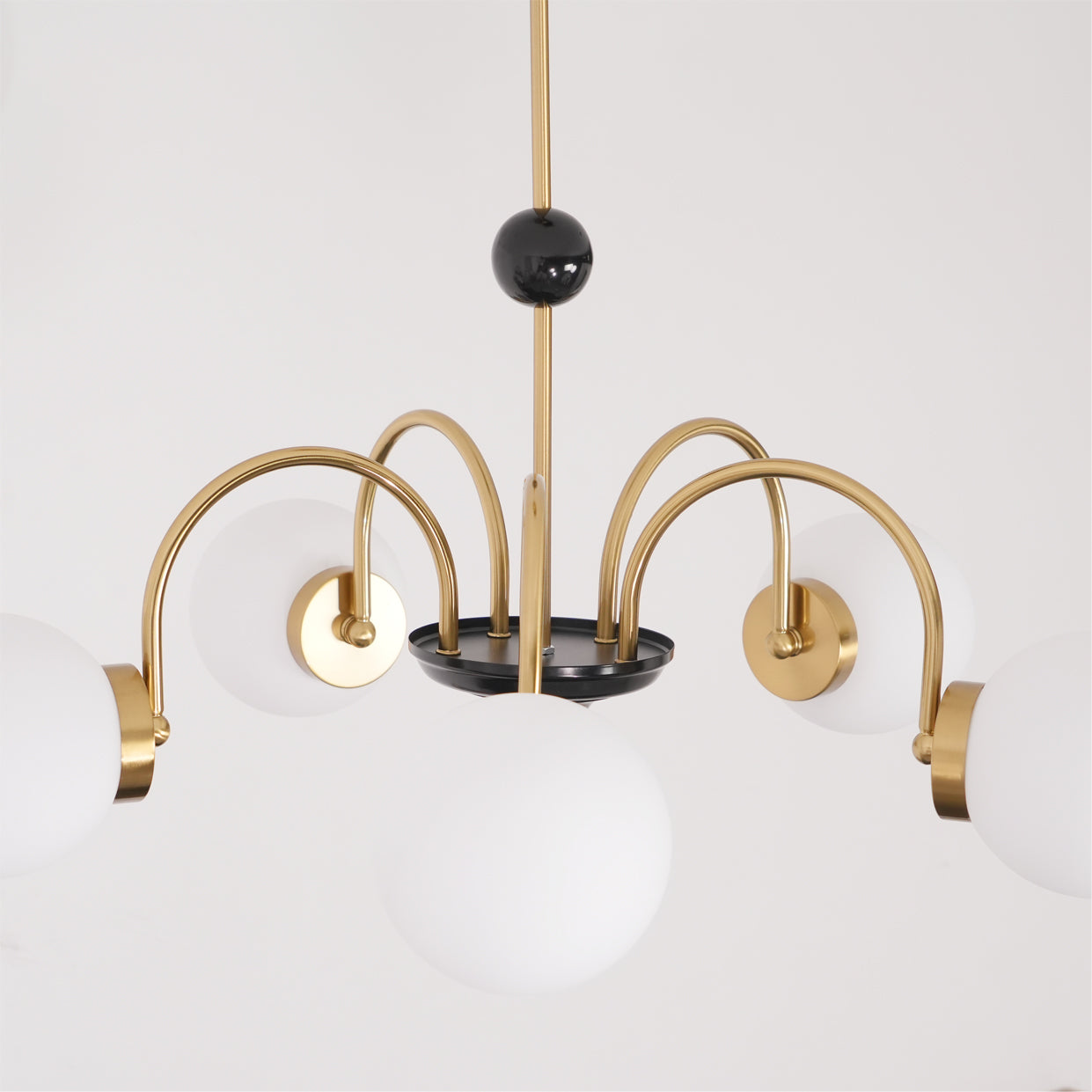 Chandelier Curved Arms Globe Shades Modern Retro Style Dining - Neutralighting