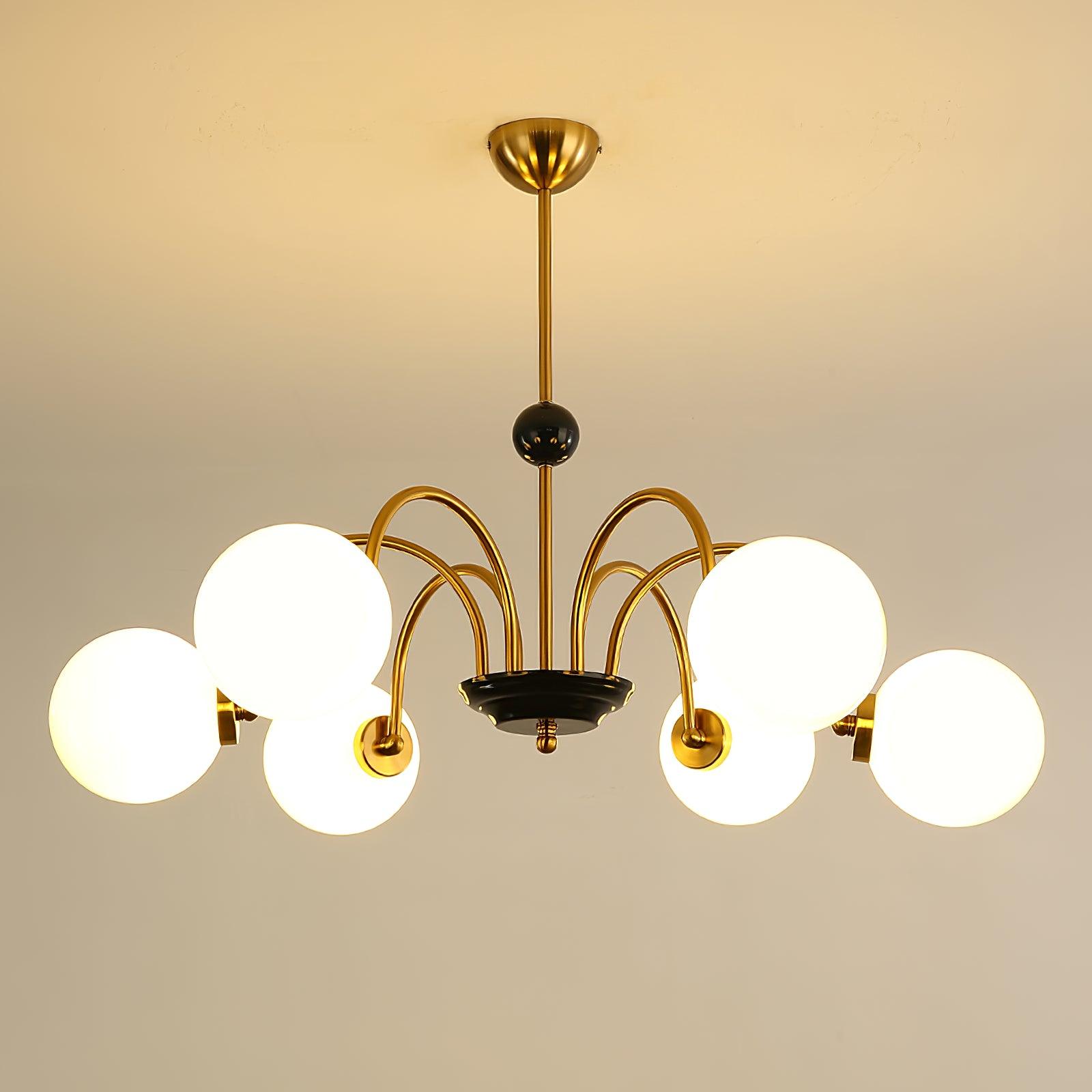 Chandelier Curved Arms Globe Shades Modern Retro Style Dining - Neutralighting