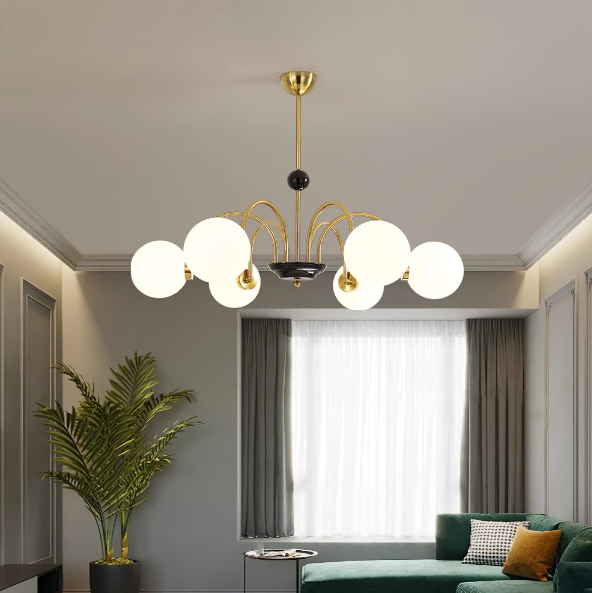 Chandelier Curved Arms Globe Shades Modern Retro Style Dining - Neutralighting