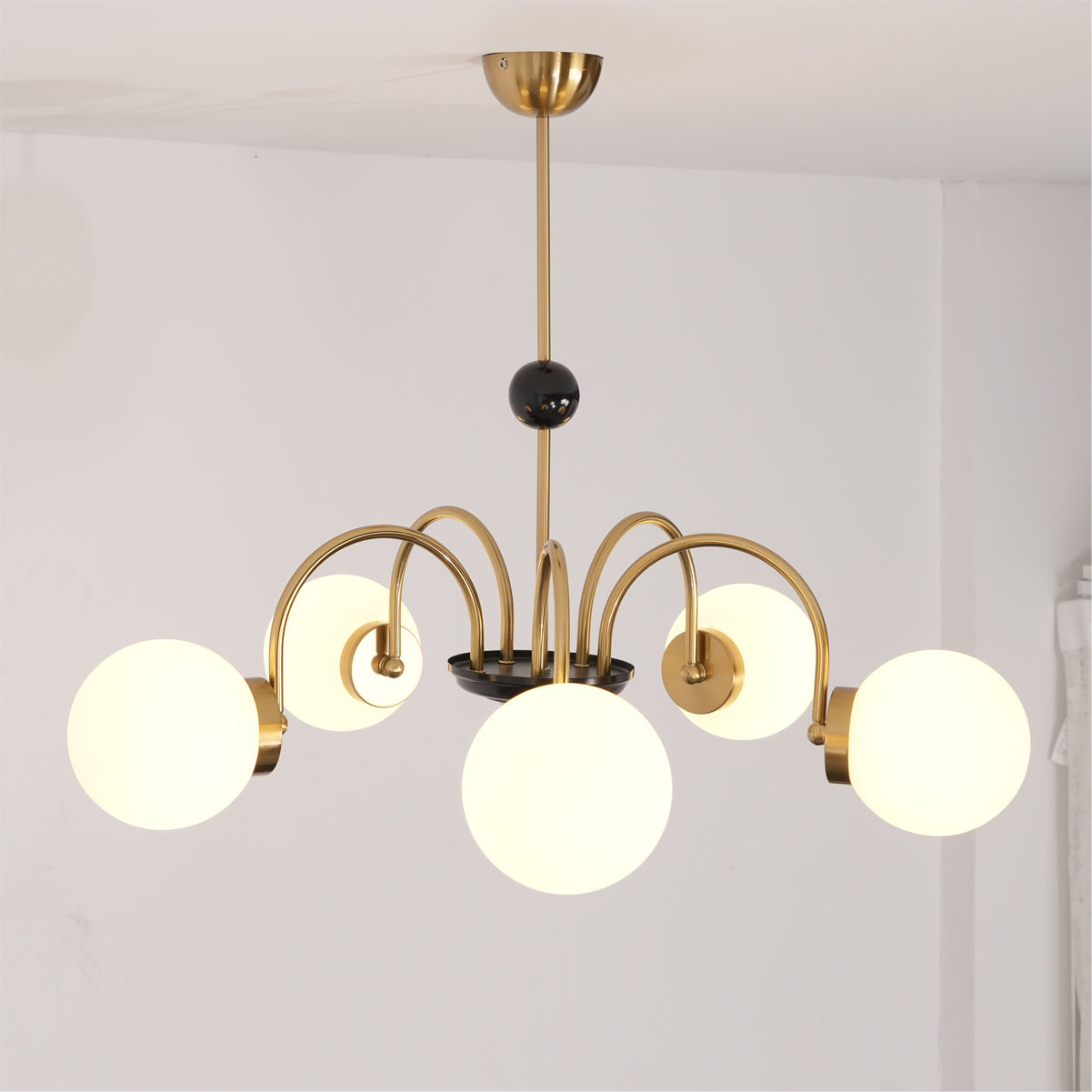 Chandelier Curved Arms Globe Shades Modern Retro Style Dining - Neutralighting