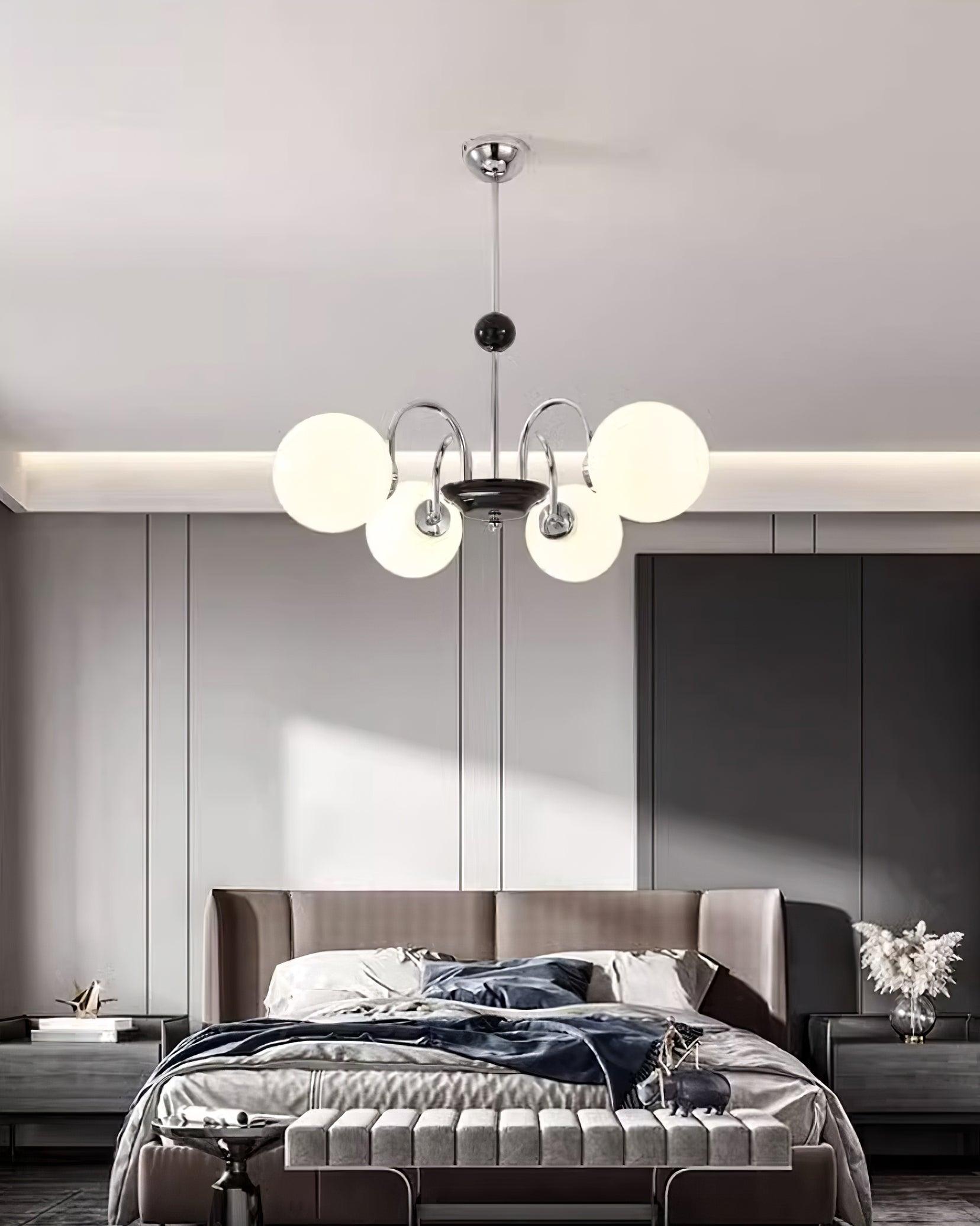 Chandelier Curved Arms Globe Shades Modern Retro Style Dining - Neutralighting