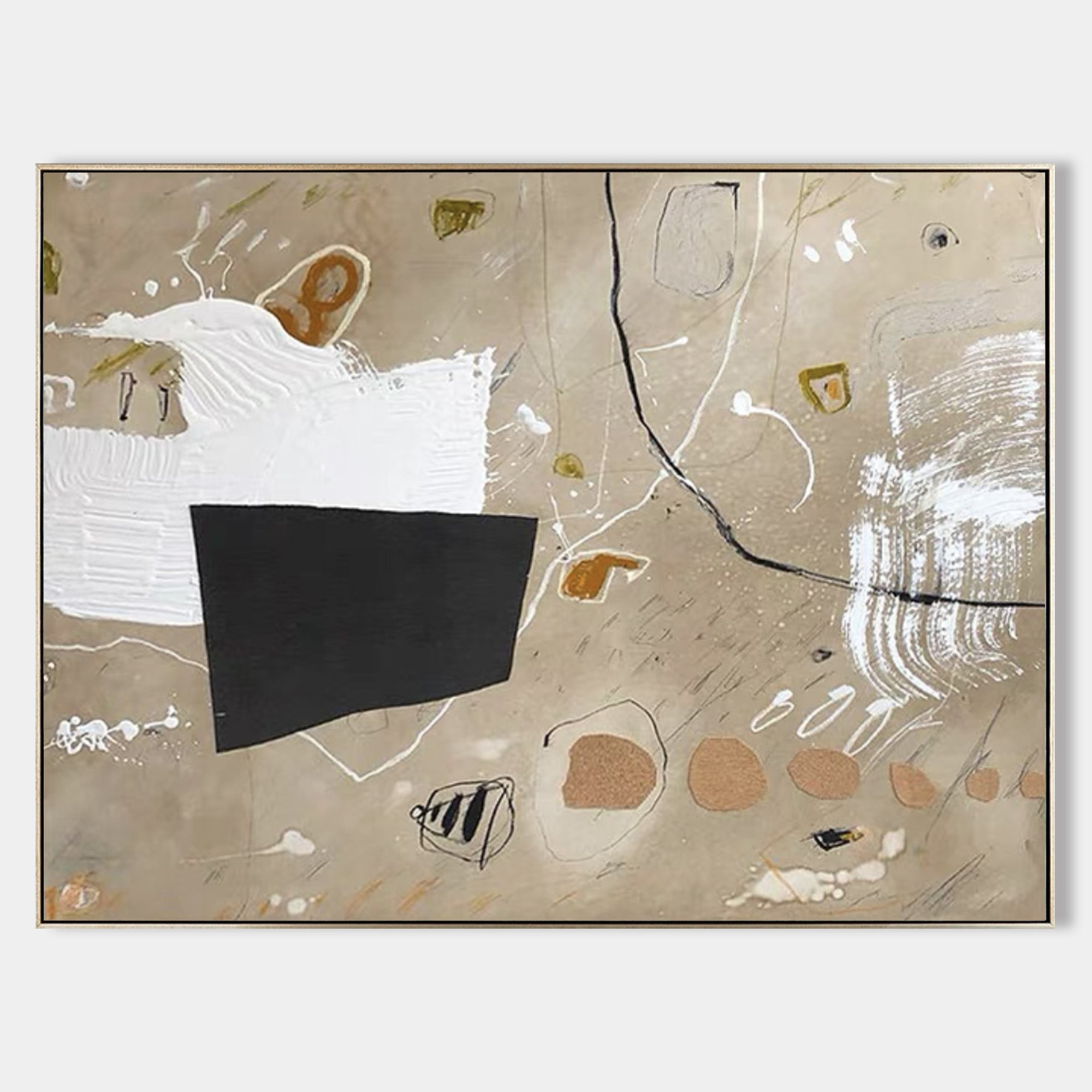 Beige Black Abstract Shapes Minimalist Painting
