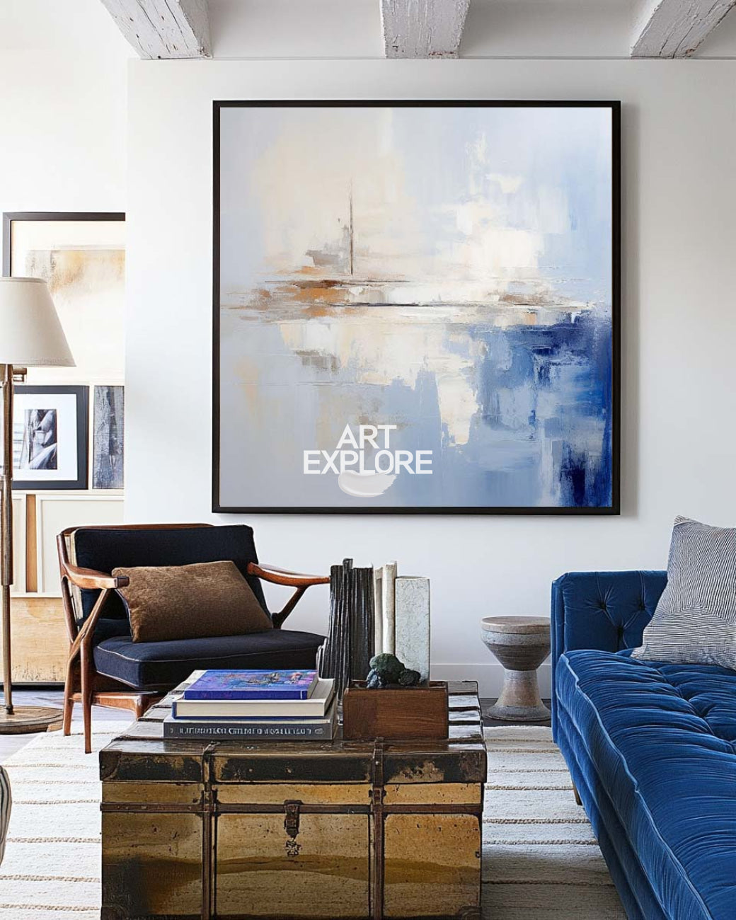 Soft Blue White Abstract Coastal Textured Wall Art