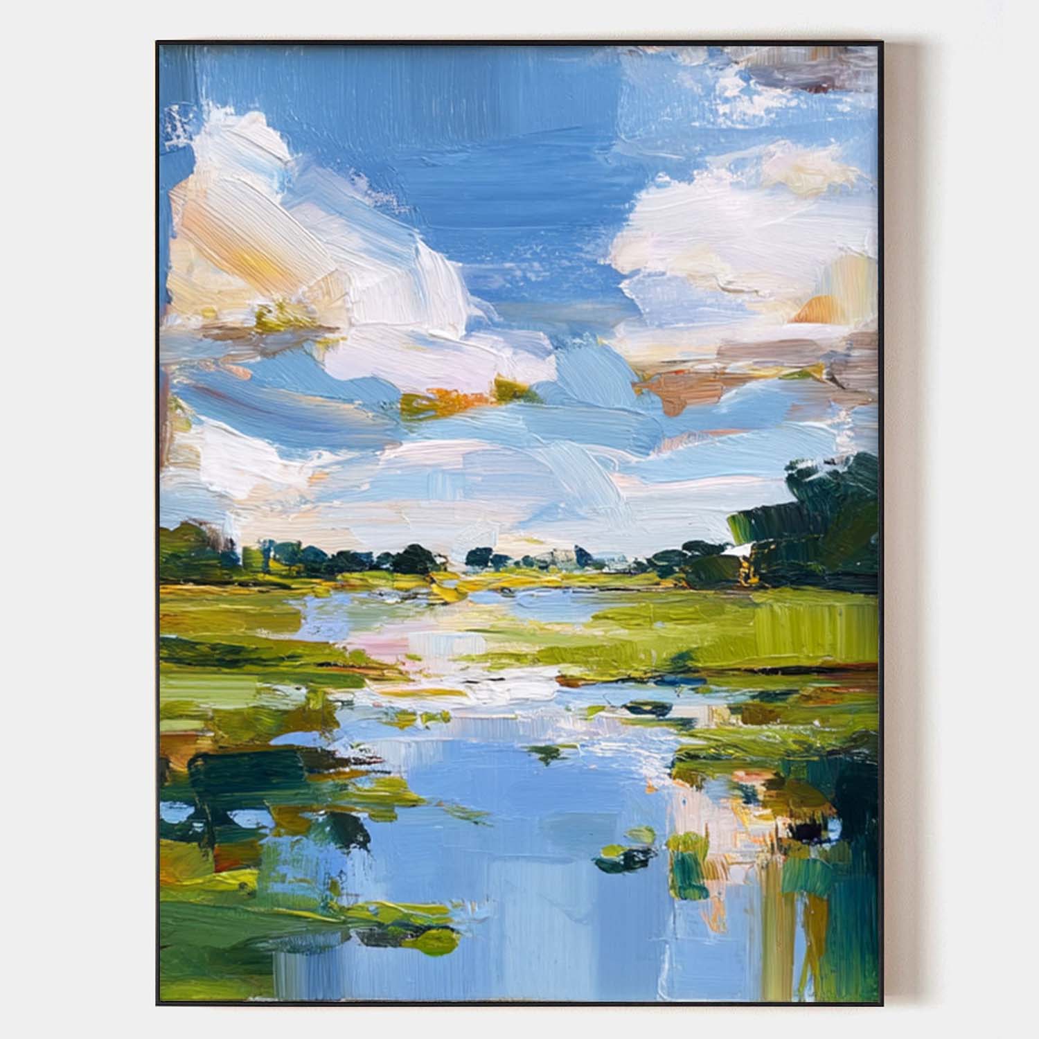Bright Pastoral Landscape Vivid Impasto Scenery Layered Textured Artwork