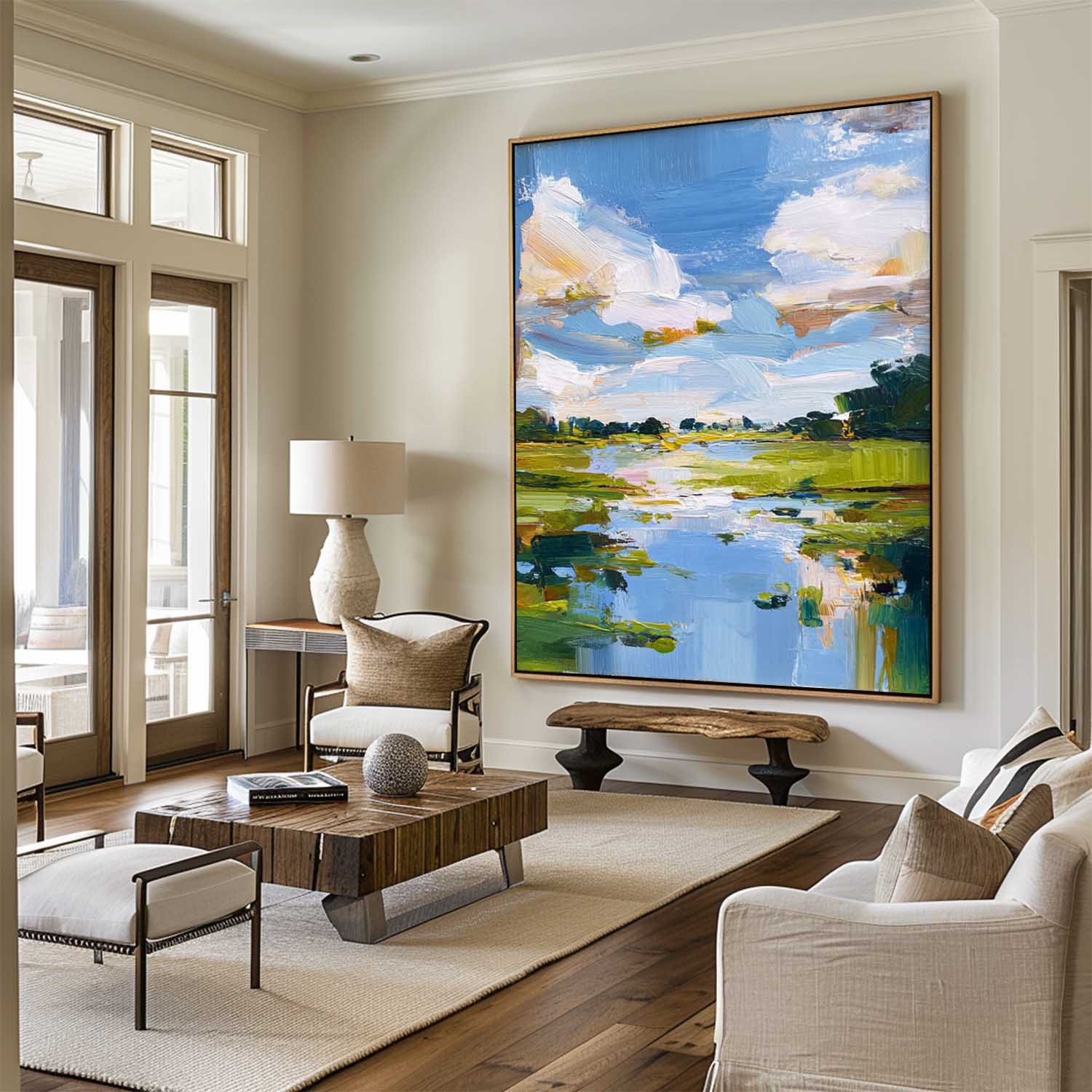 Bright Pastoral Landscape Vivid Impasto Scenery Layered Textured Artwork