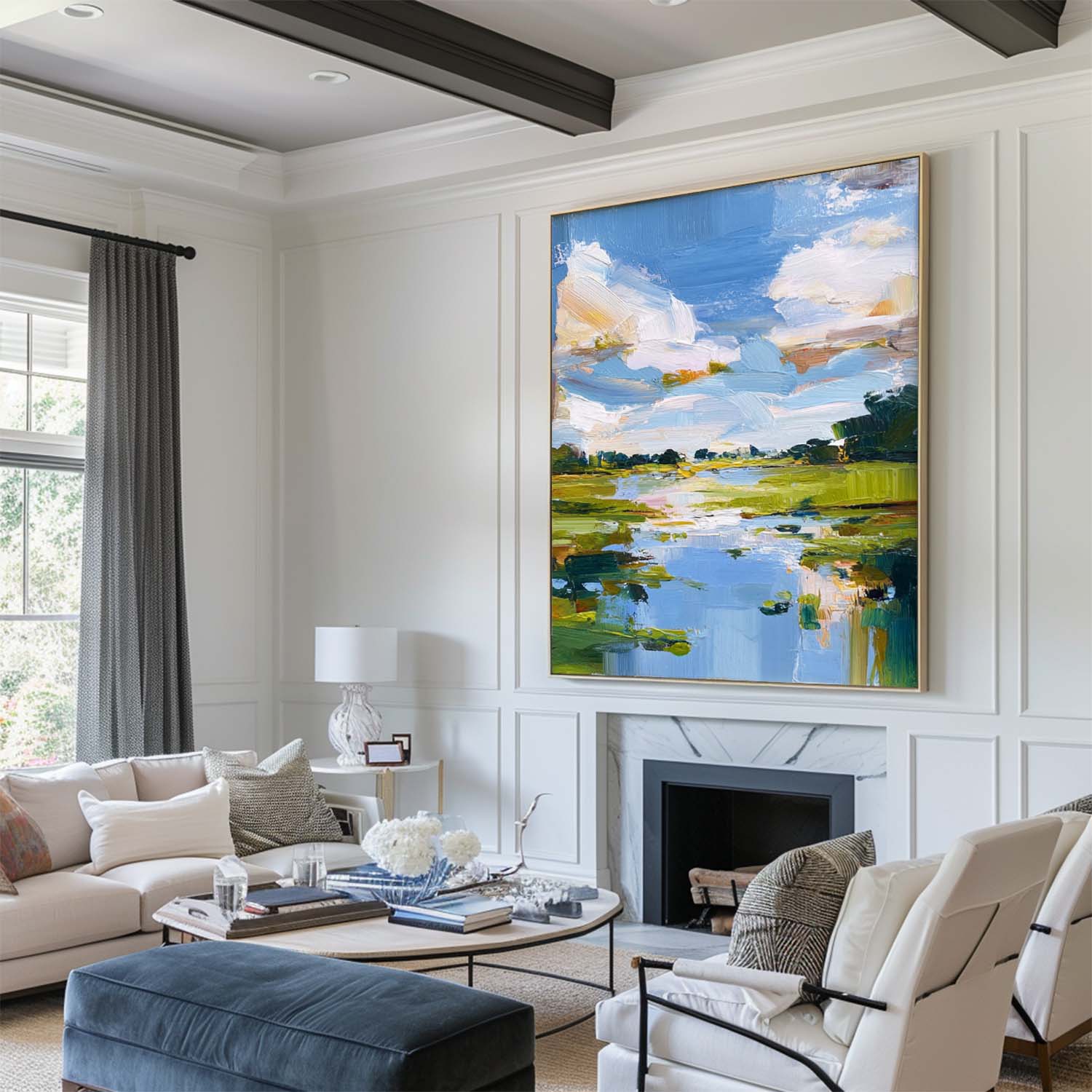 Bright Pastoral Landscape Vivid Impasto Scenery Layered Textured Artwork