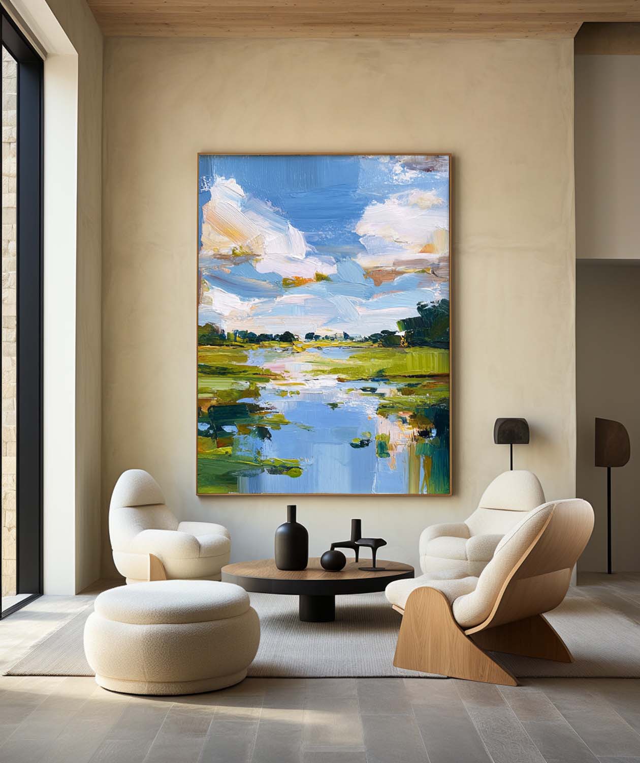 Bright Pastoral Landscape Vivid Impasto Scenery Layered Textured Artwork