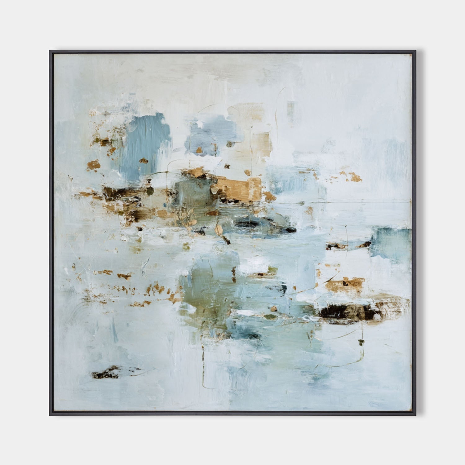 Sage‑Blue‑Beige‑Gold Square Gilded Muted Abstract Textured Artwork