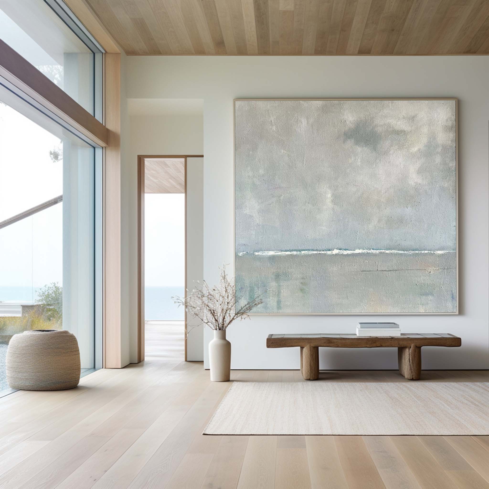 Soft Gray Coastal Seascape Minimalist Wall Art