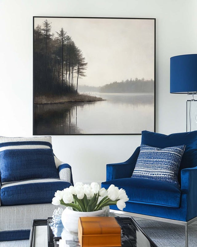 Misty Forest Lake Landscape Painting