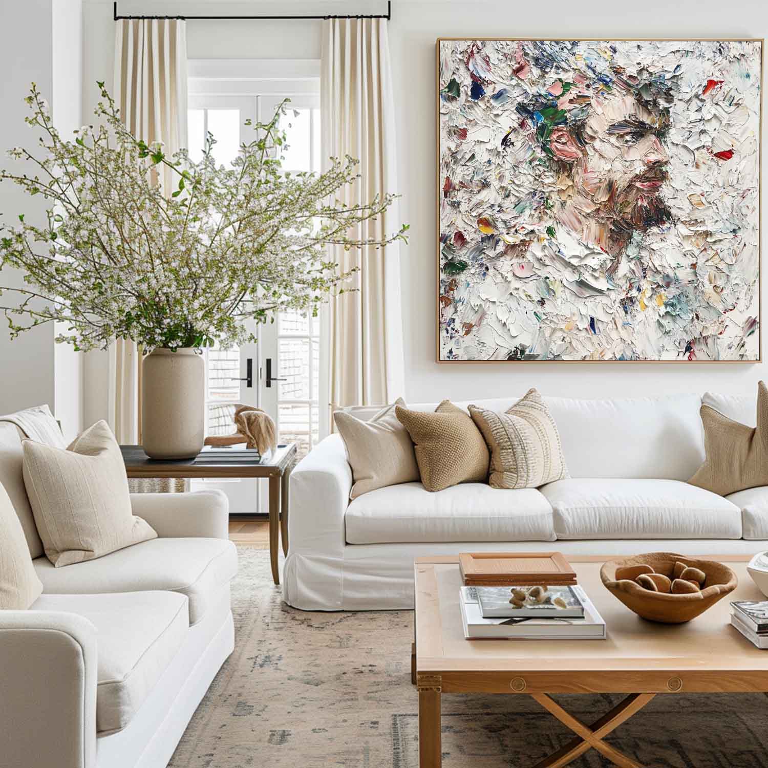 Multicolor Square Palette‑Knife Impasto Portrait Textured Artwork