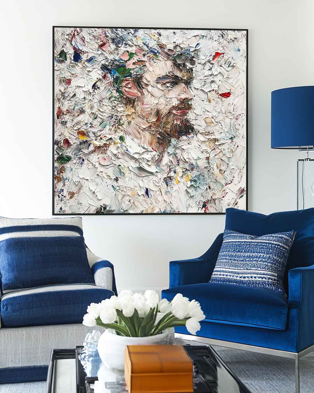 Multicolor Square Palette‑Knife Impasto Portrait Textured Artwork