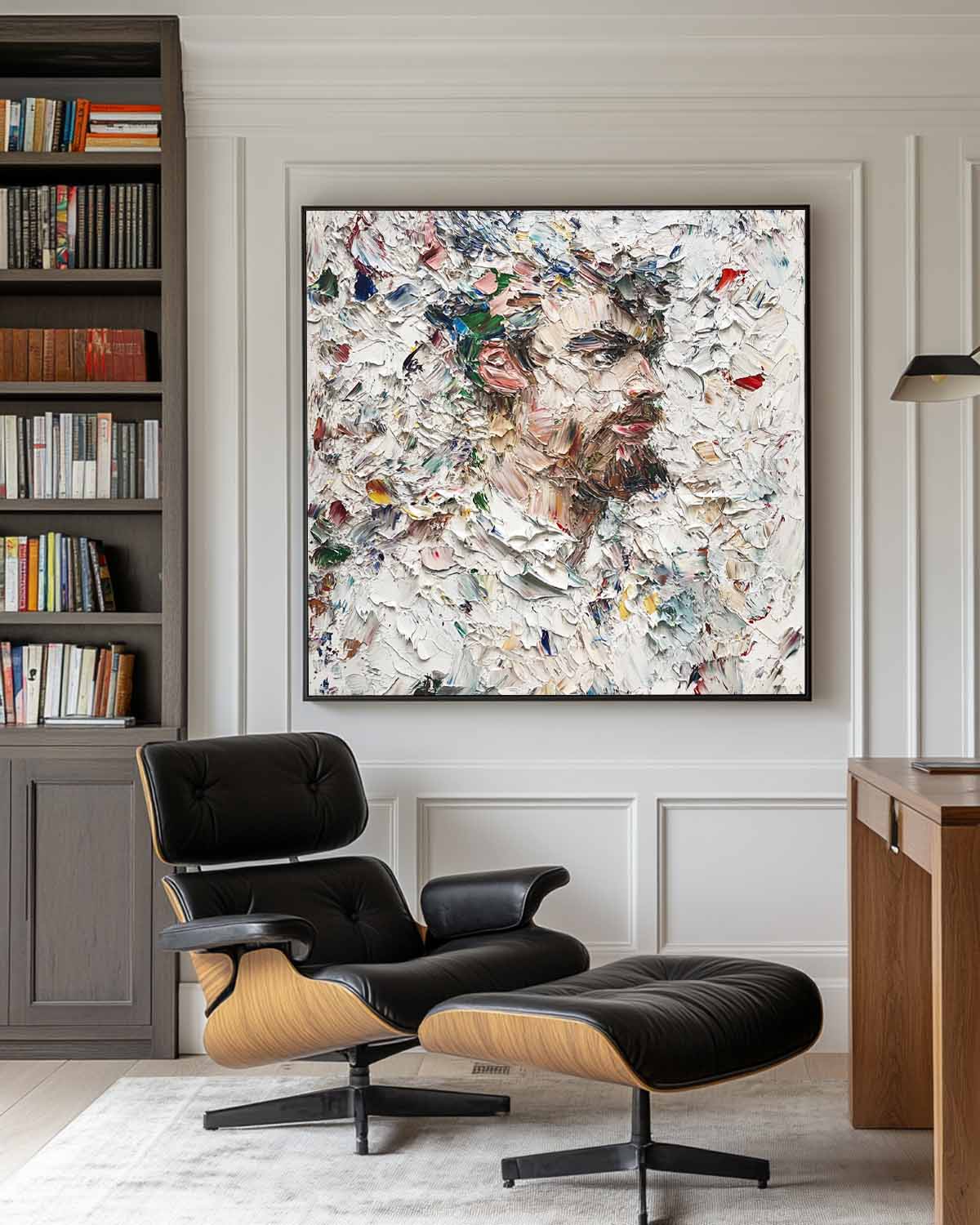 Multicolor Square Palette‑Knife Impasto Portrait Textured Artwork