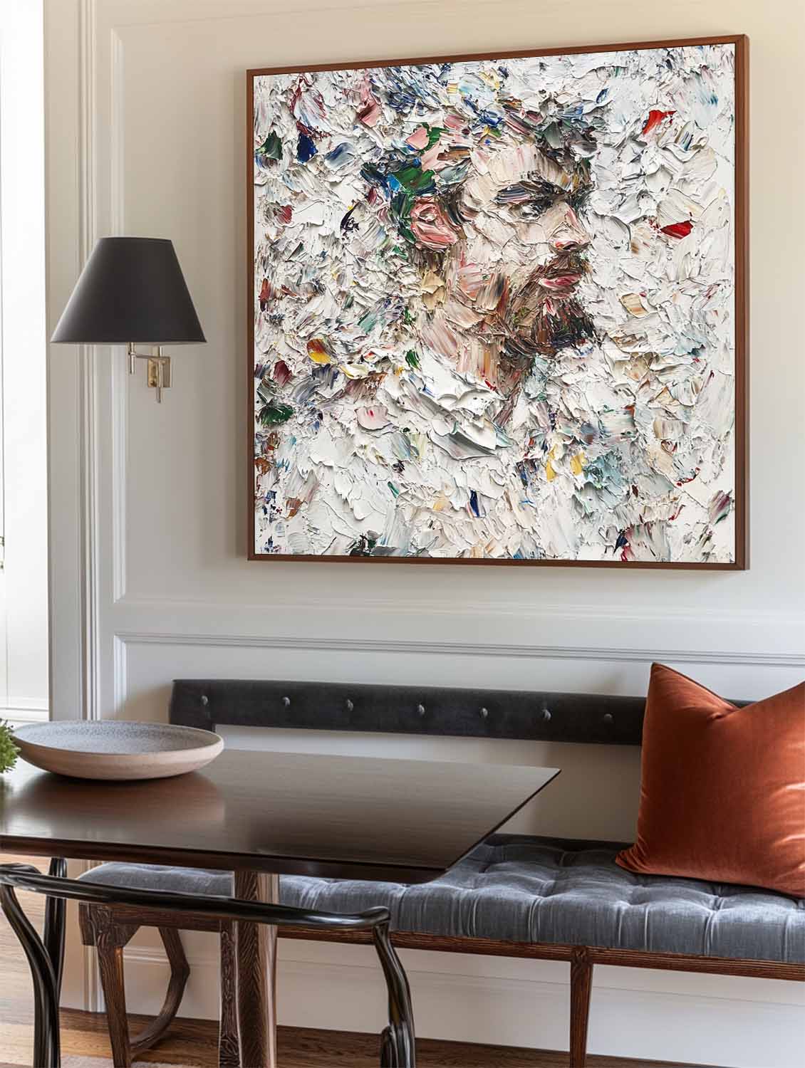 Multicolor Square Palette‑Knife Impasto Portrait Textured Artwork