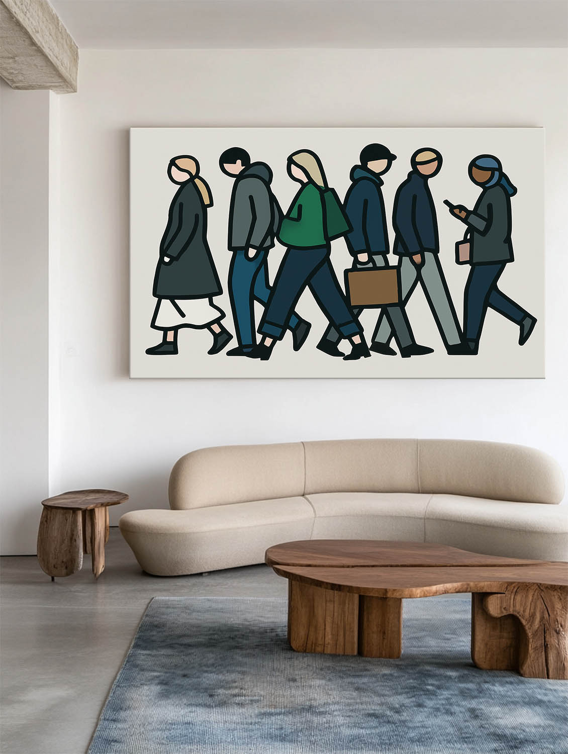 Multicolor Horizontal Minimalist Urban Crowd Figure Artwork