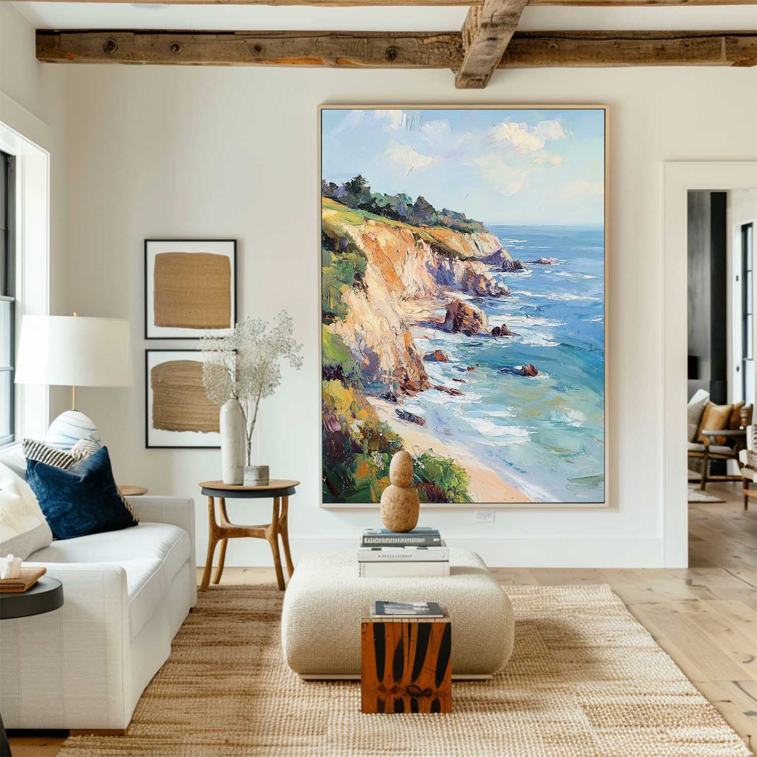 Blue‑Sand Tall Coastal‑Cliff Vibrant‑Seascape Artwork