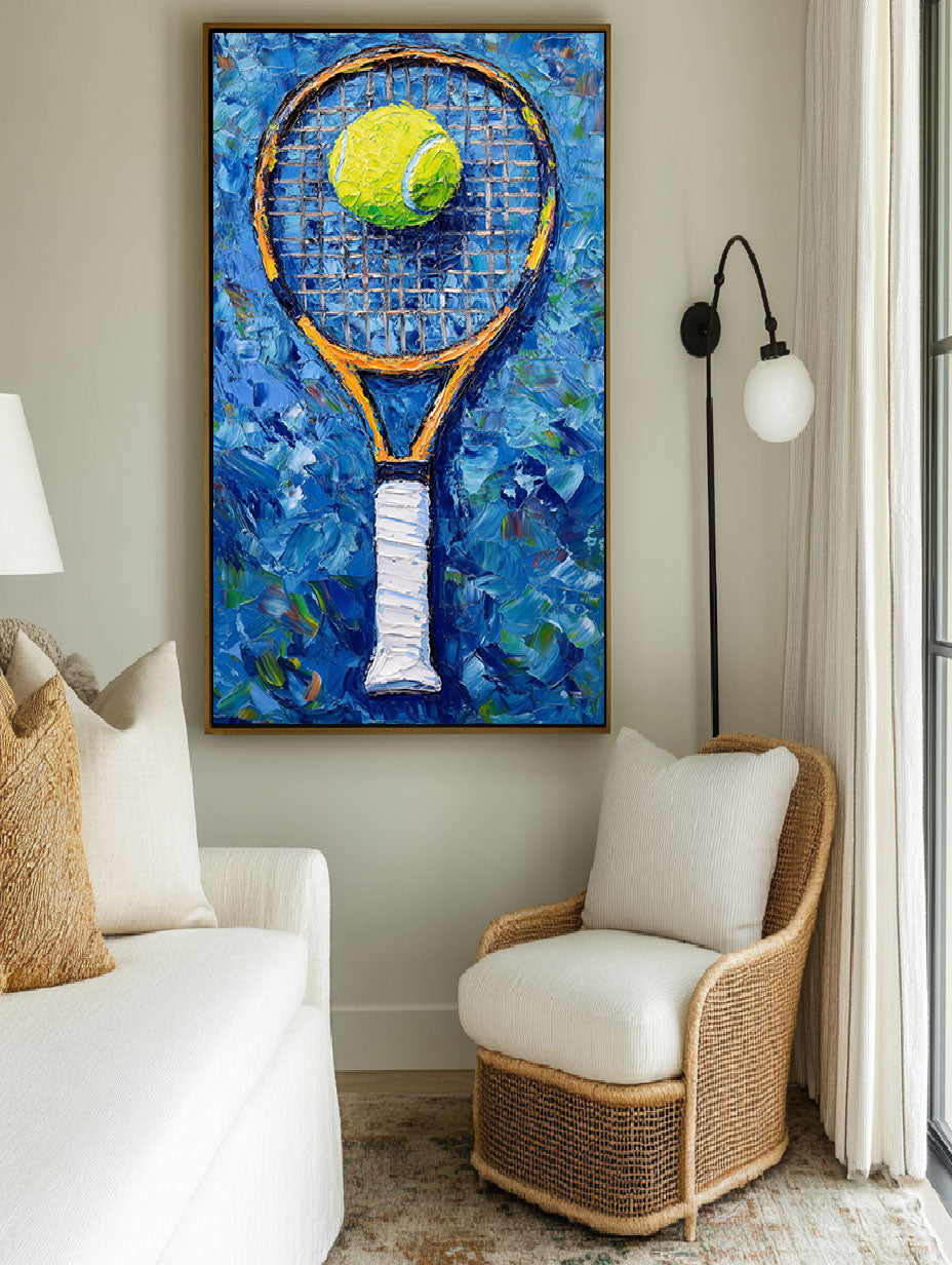 Blue‑Yellow Tall Tennis‑Racket Vibrant‑Sport Artwork