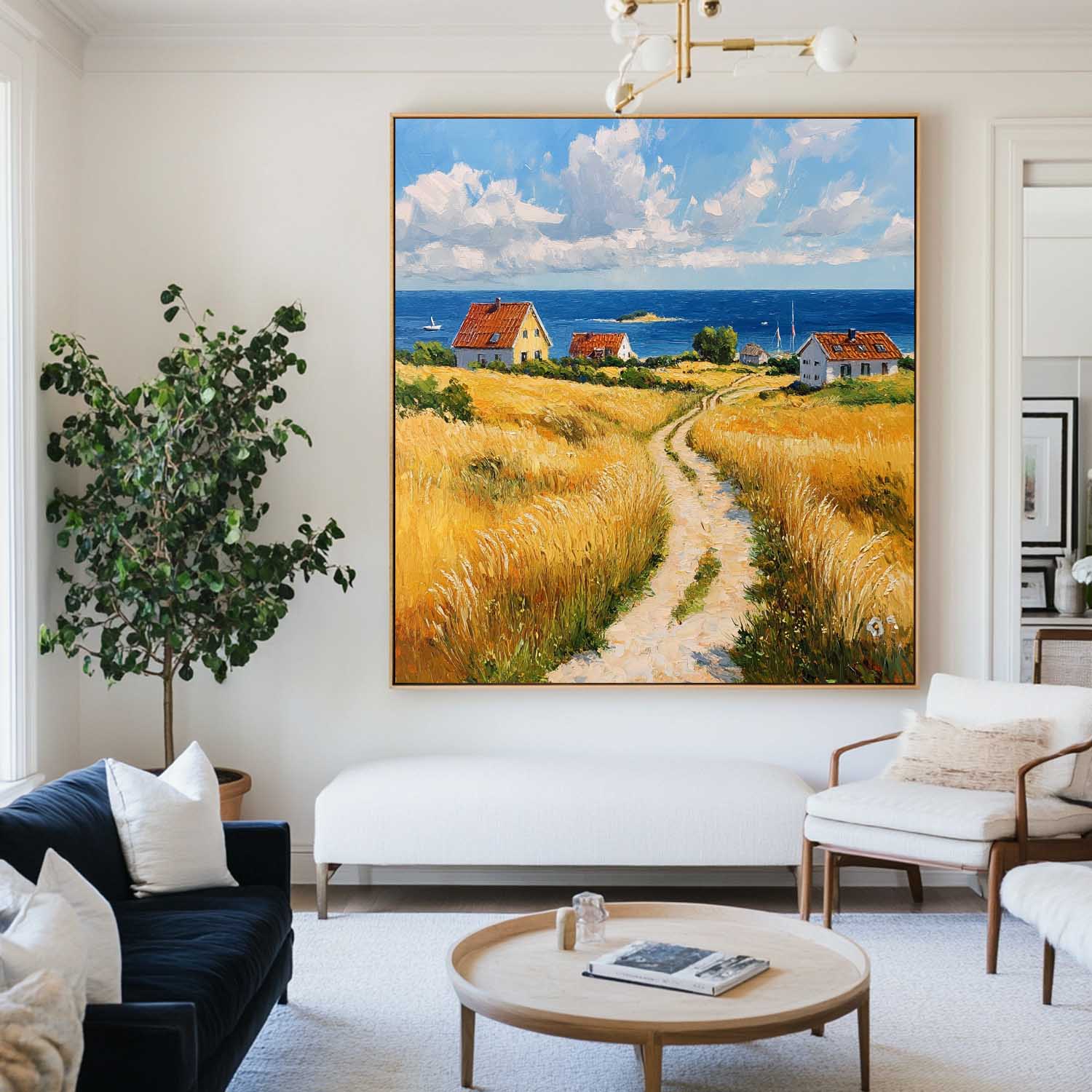 Coastal Countryside Oil‑Painting Square Canvas Art