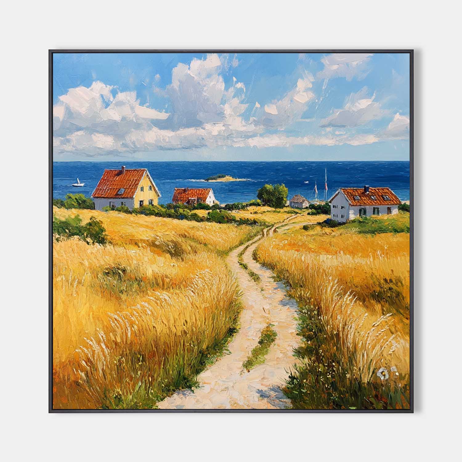 Coastal Countryside Oil‑Painting Square Canvas Art