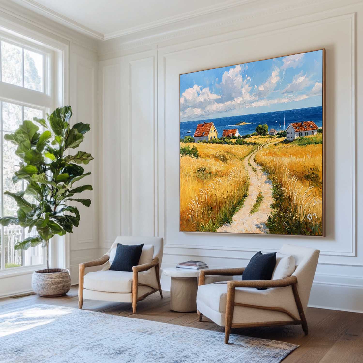 Coastal Countryside Oil‑Painting Square Canvas Art