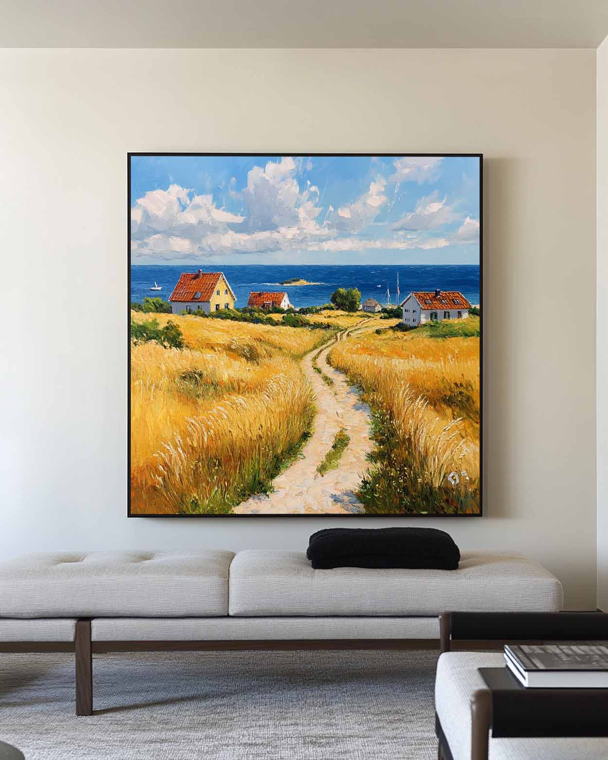 Coastal Countryside Oil‑Painting Square Canvas Art