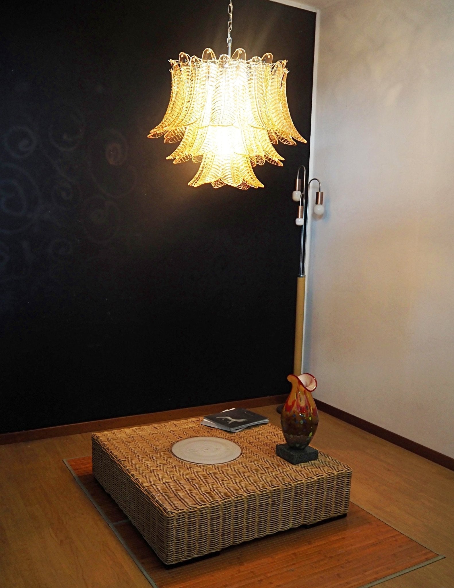 Aurora Chandelier Amber Leaf Glass Layered Venetian Elegance - Neutralighting