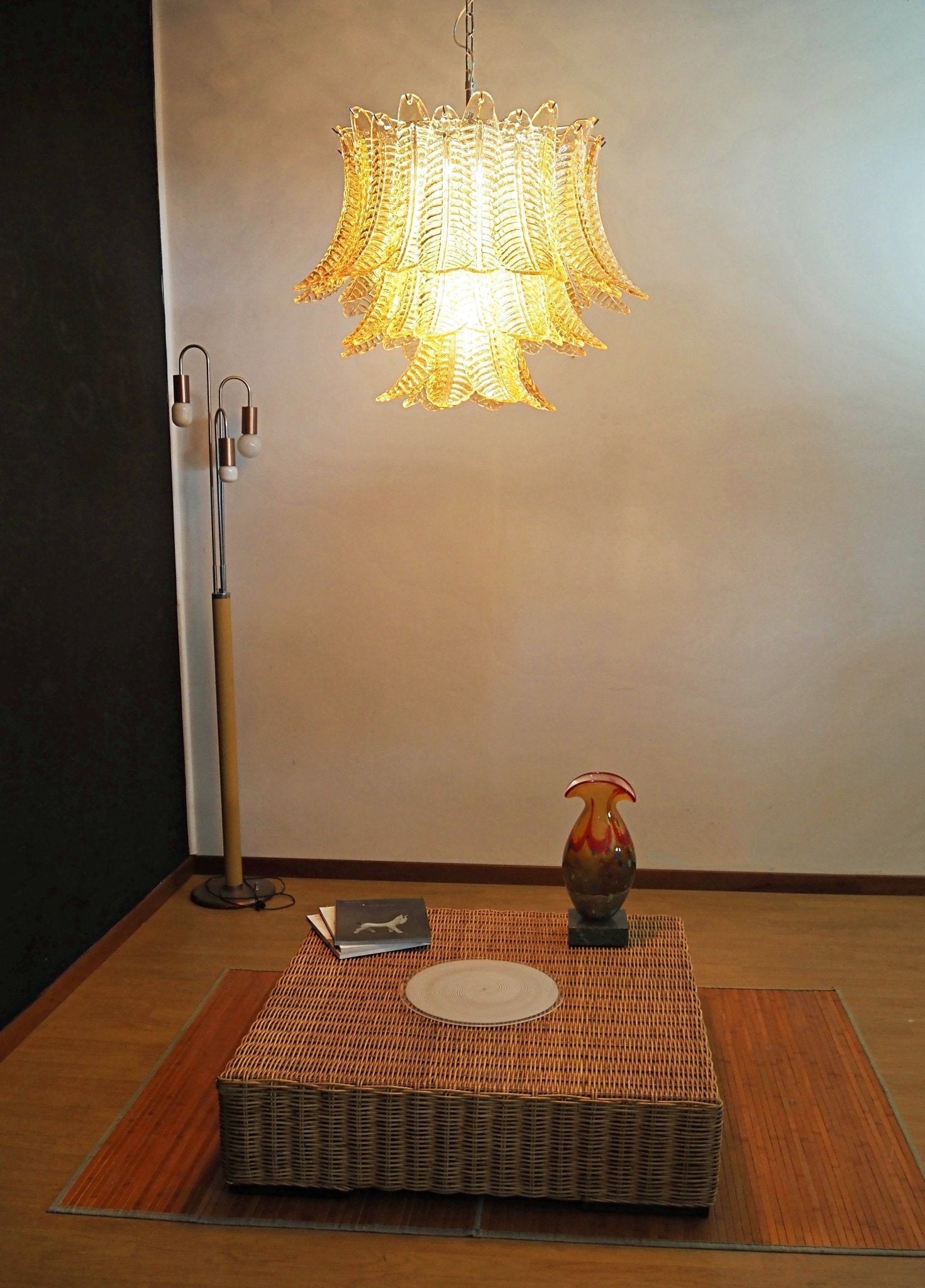 Aurora Chandelier Amber Leaf Glass Layered Venetian Elegance - Neutralighting