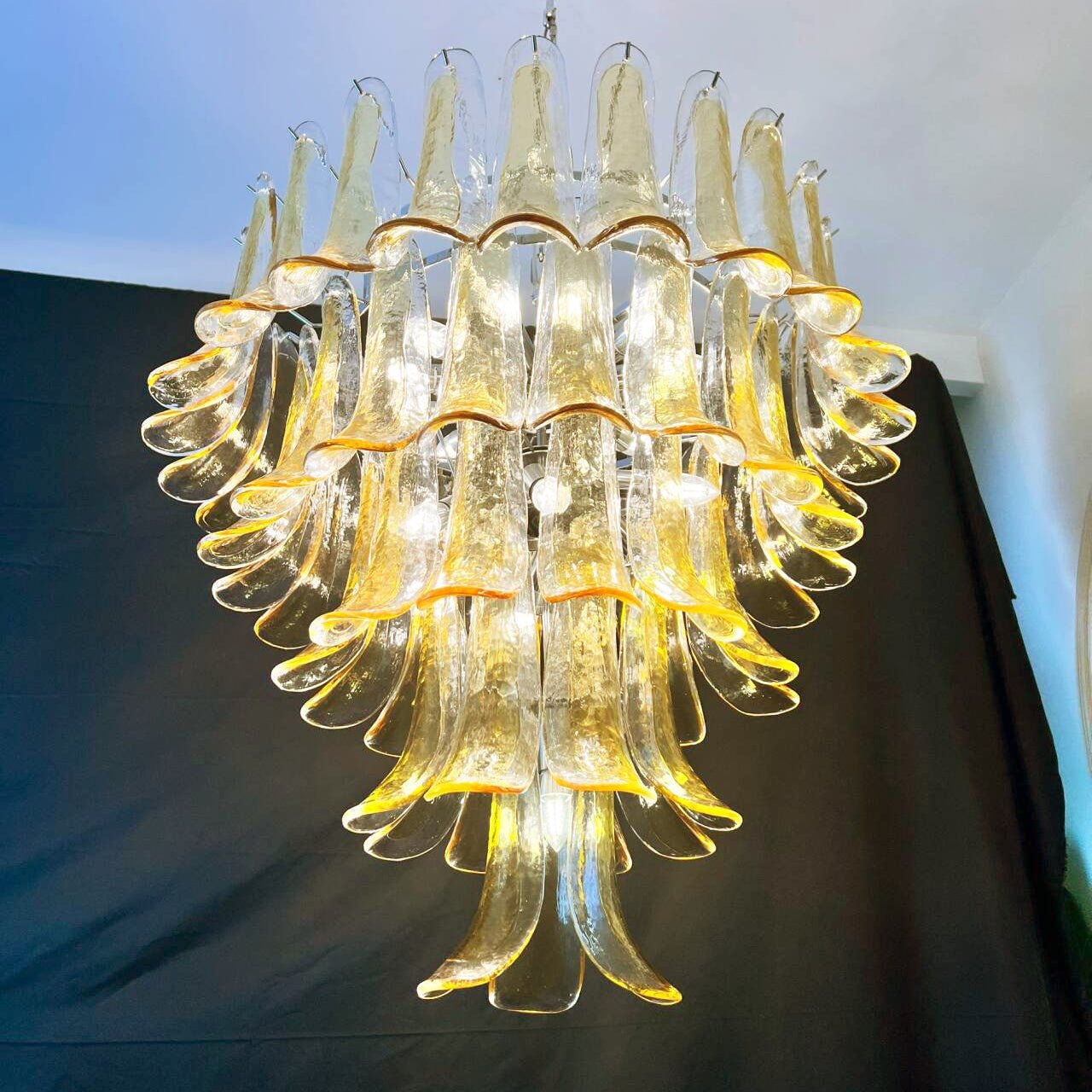 Aurora Chandelier Amber Petals Murano Glass Layered Lotus