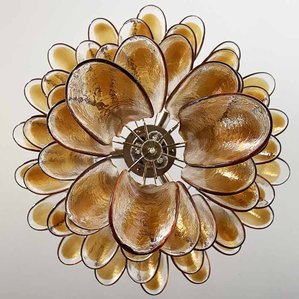 Aurora Chandelier Amber Petals Murano Glass Layered Lotus