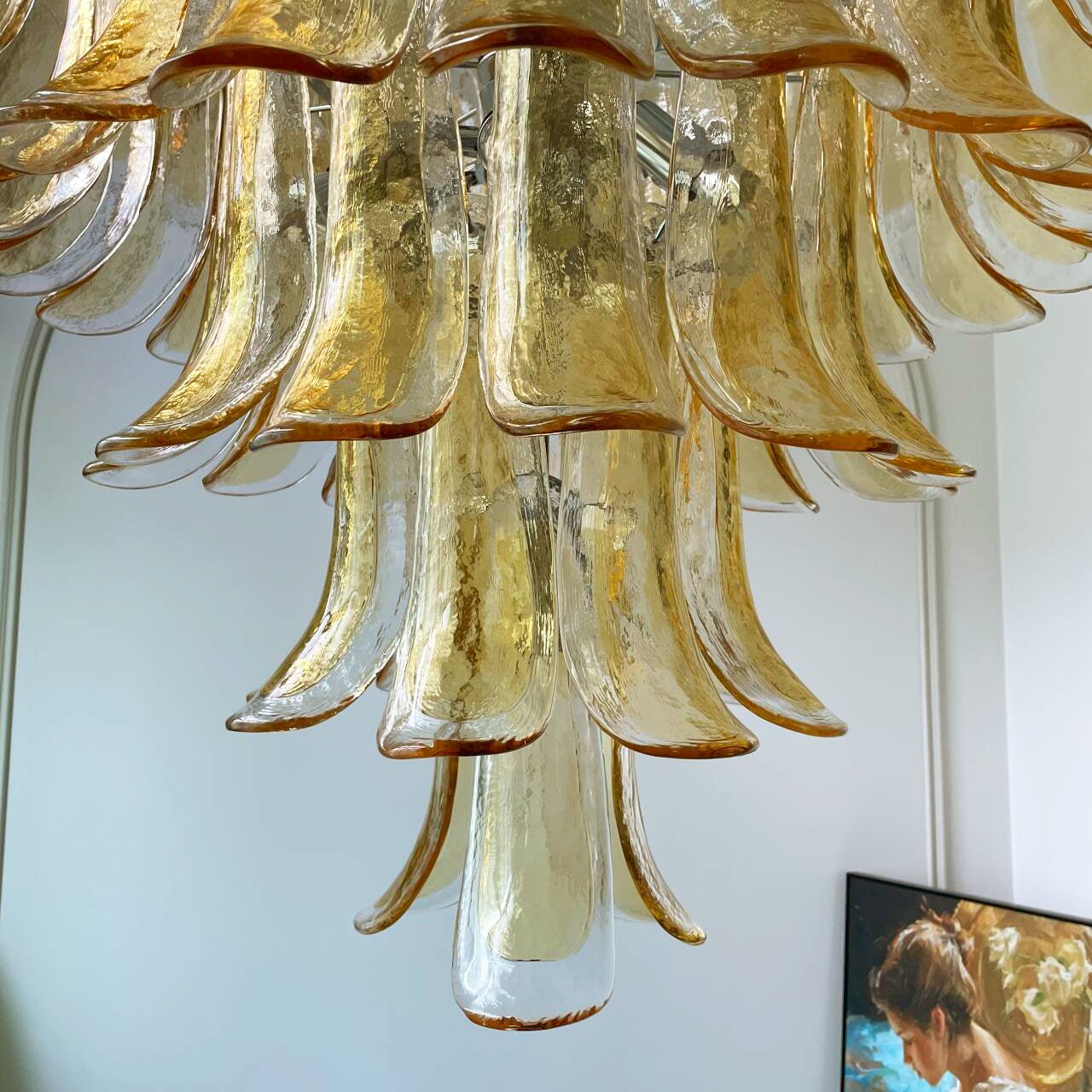 Aurora Chandelier Amber Petals Murano Glass Layered Lotus