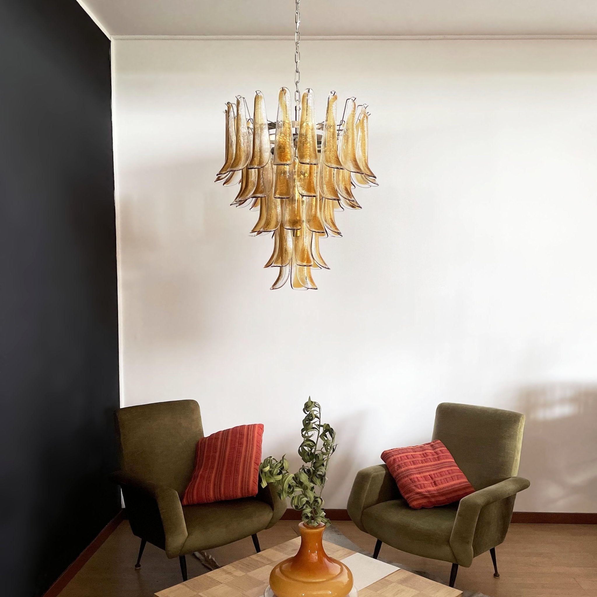 Aurora Chandelier Amber Petals Murano Glass Layered Lotus