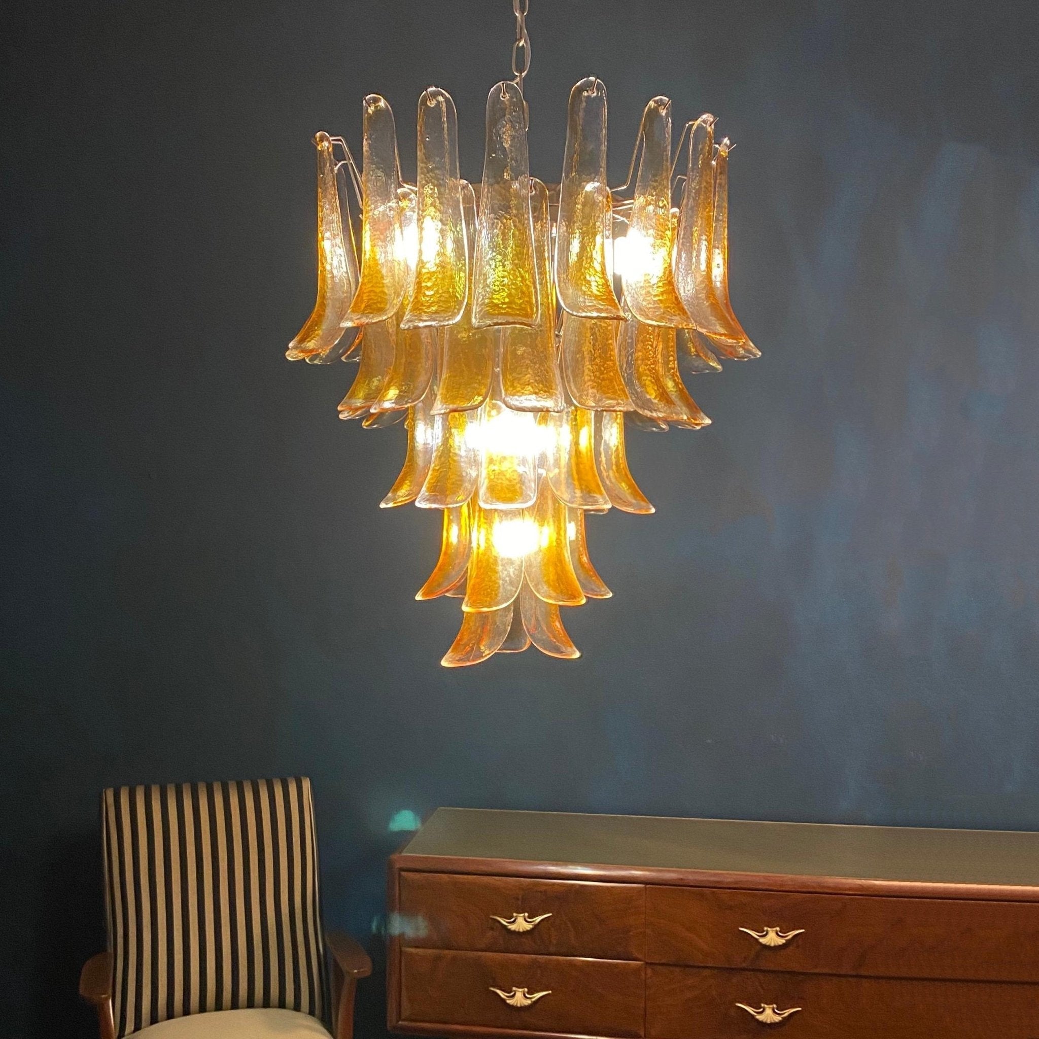 Aurora Chandelier Amber Petals Murano Glass Layered Lotus